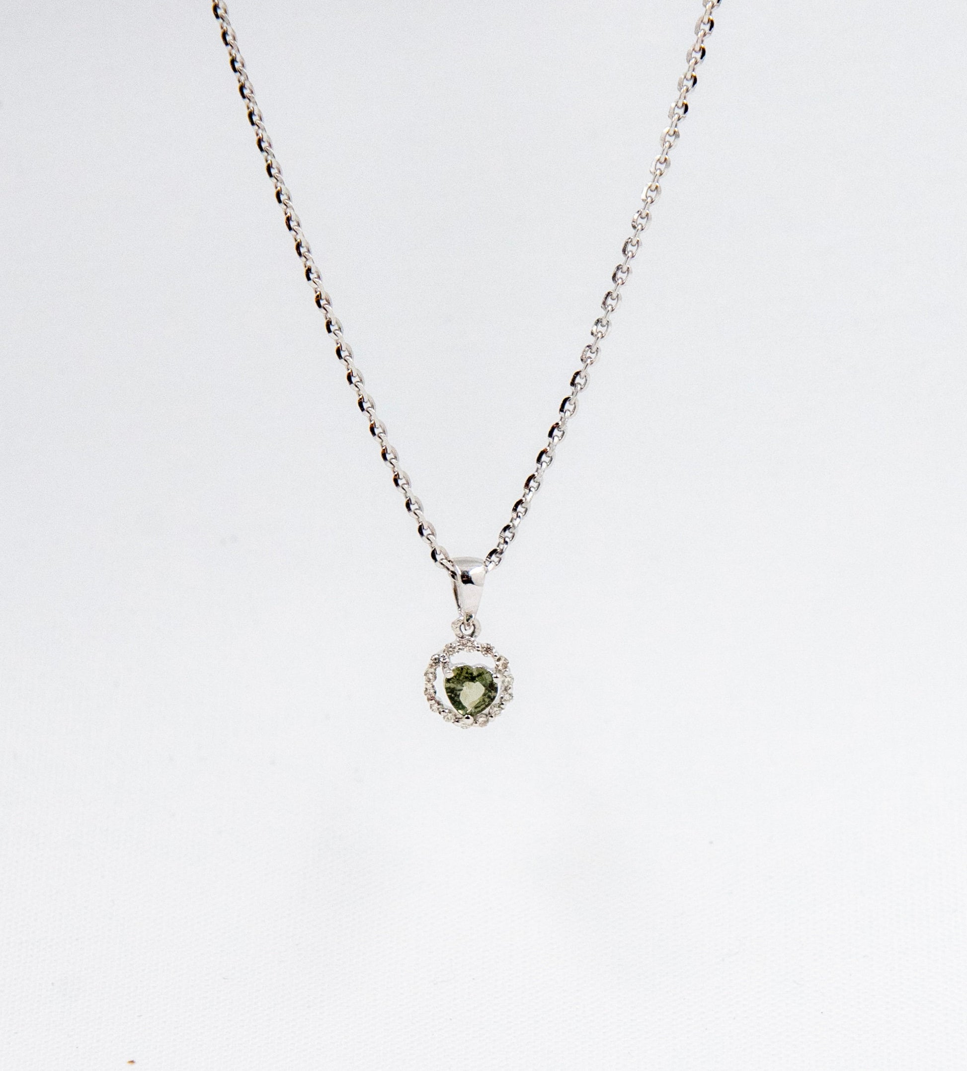 18K Solid White Gold Green Sapphire Diamond Pendant (Pendant Only)