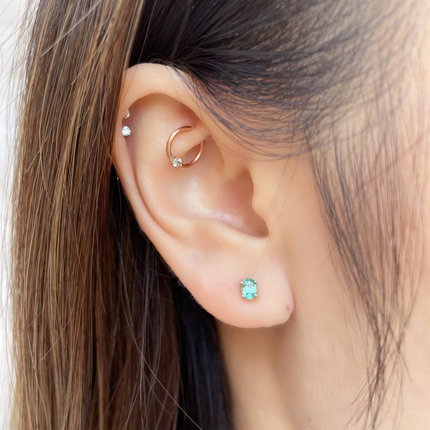 14K Solid Gold Genuine Emerald Studs