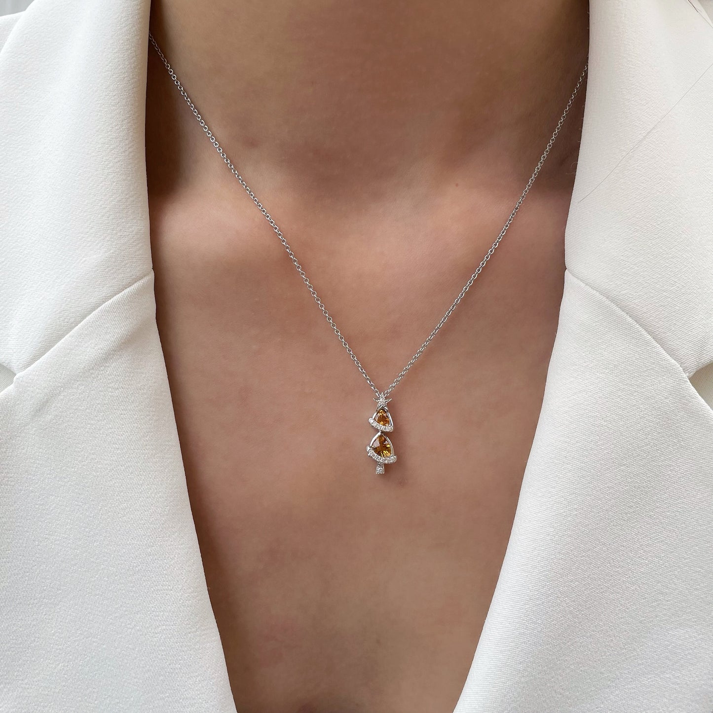 18K Solid Gold Citrine and Diamond Christmas Tree Pendant (pendant only)