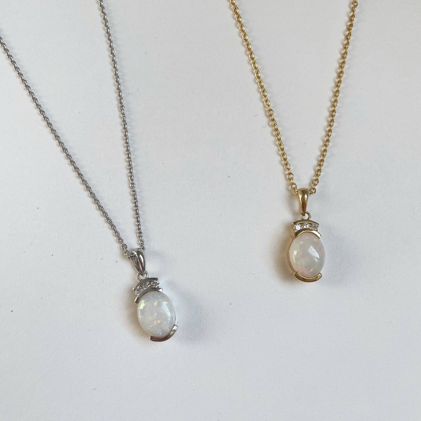 14K Solid Gold Australian Opal and Diamond Pendant (pendant only)