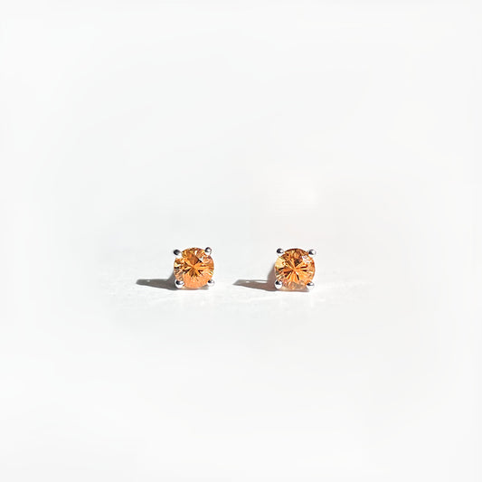 14K Solid Gold Genuine 3mm Orange Sapphire Studs