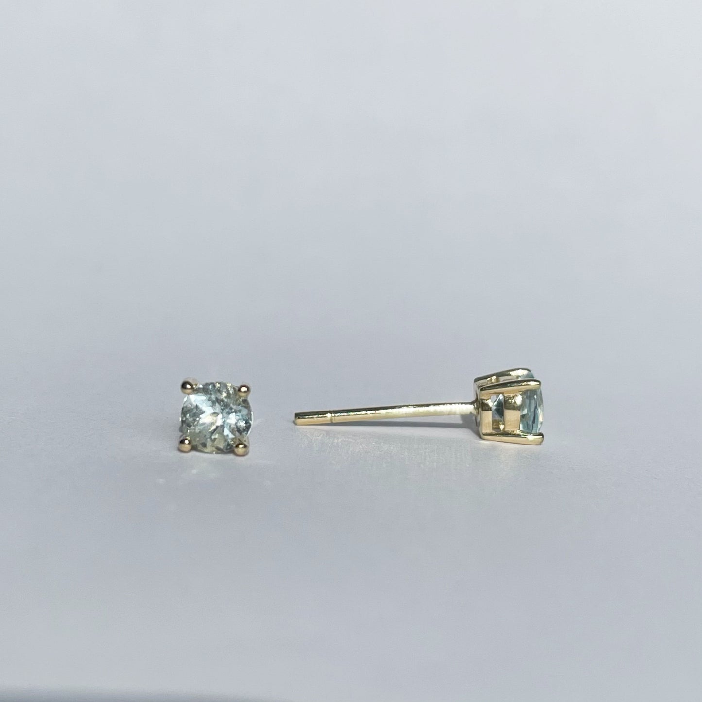 14K Solid Gold Genuine Aquamarine Studs