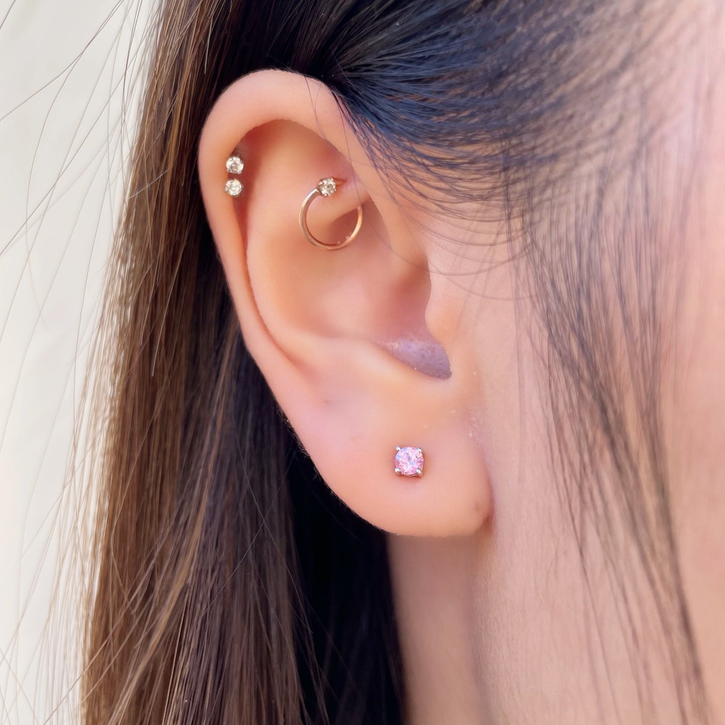 14K Solid Gold Genuine Pink Sapphire Studs