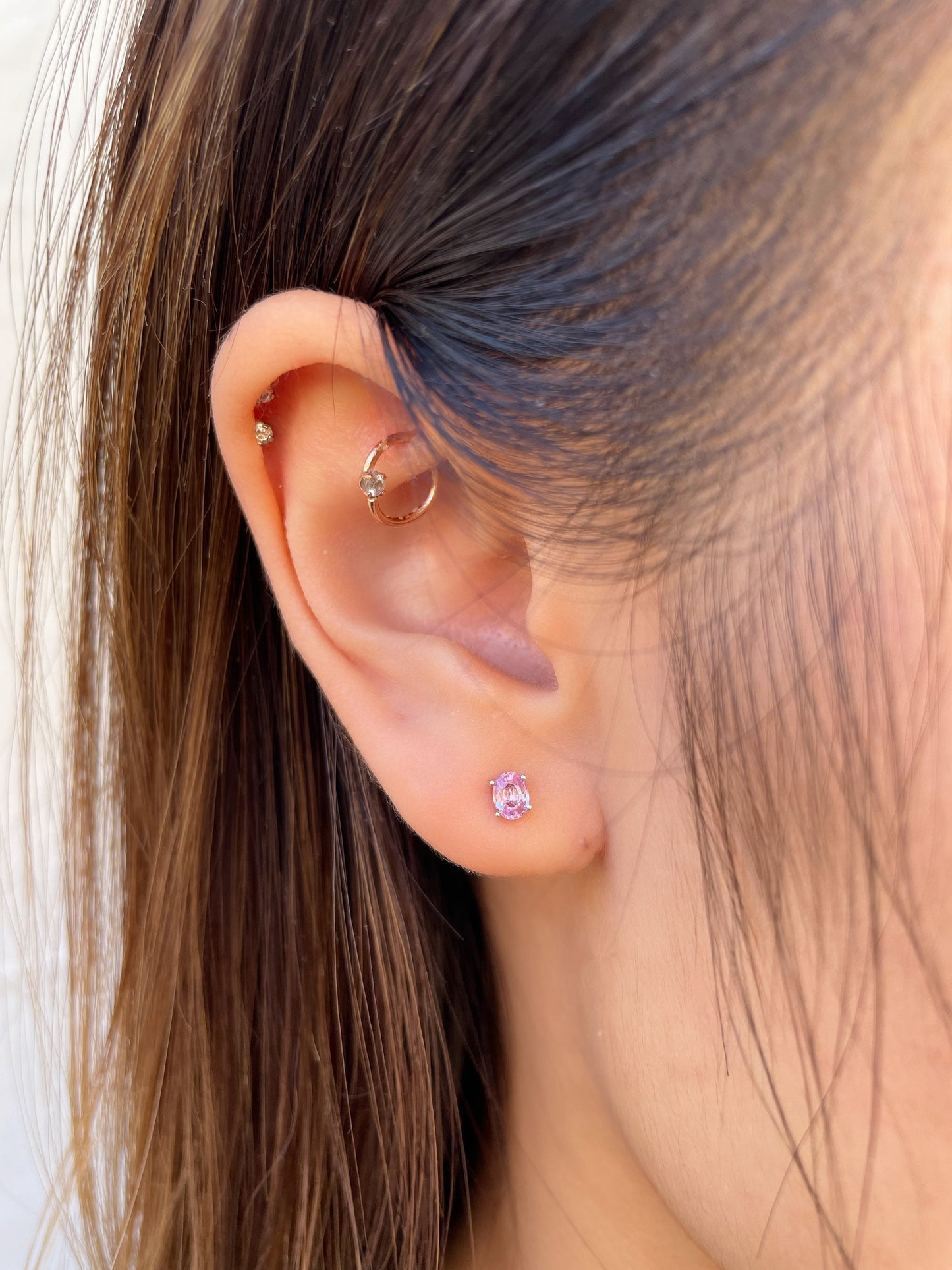 14K Solid Gold Genuine Oval Pink Sapphire Studs