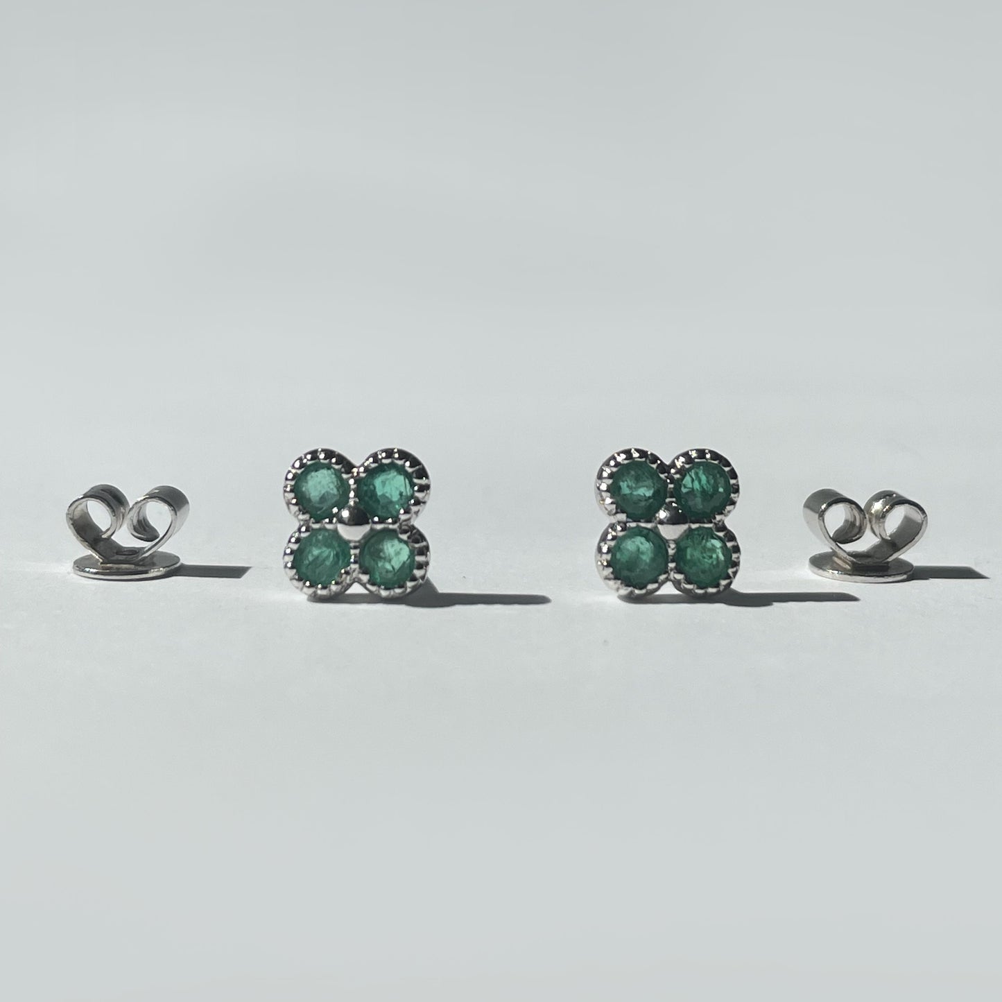 14K Solid Gold Emerald Clover Studs / Earring