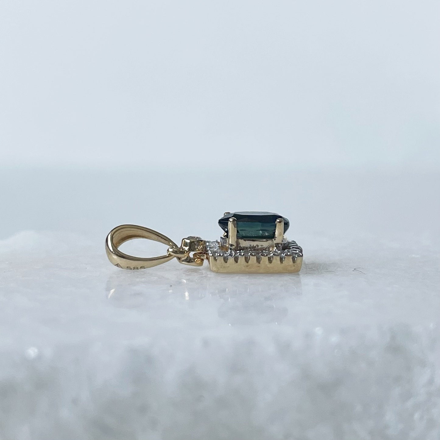 14K Solid Gold Genuine Sapphire and Diamond Pendant