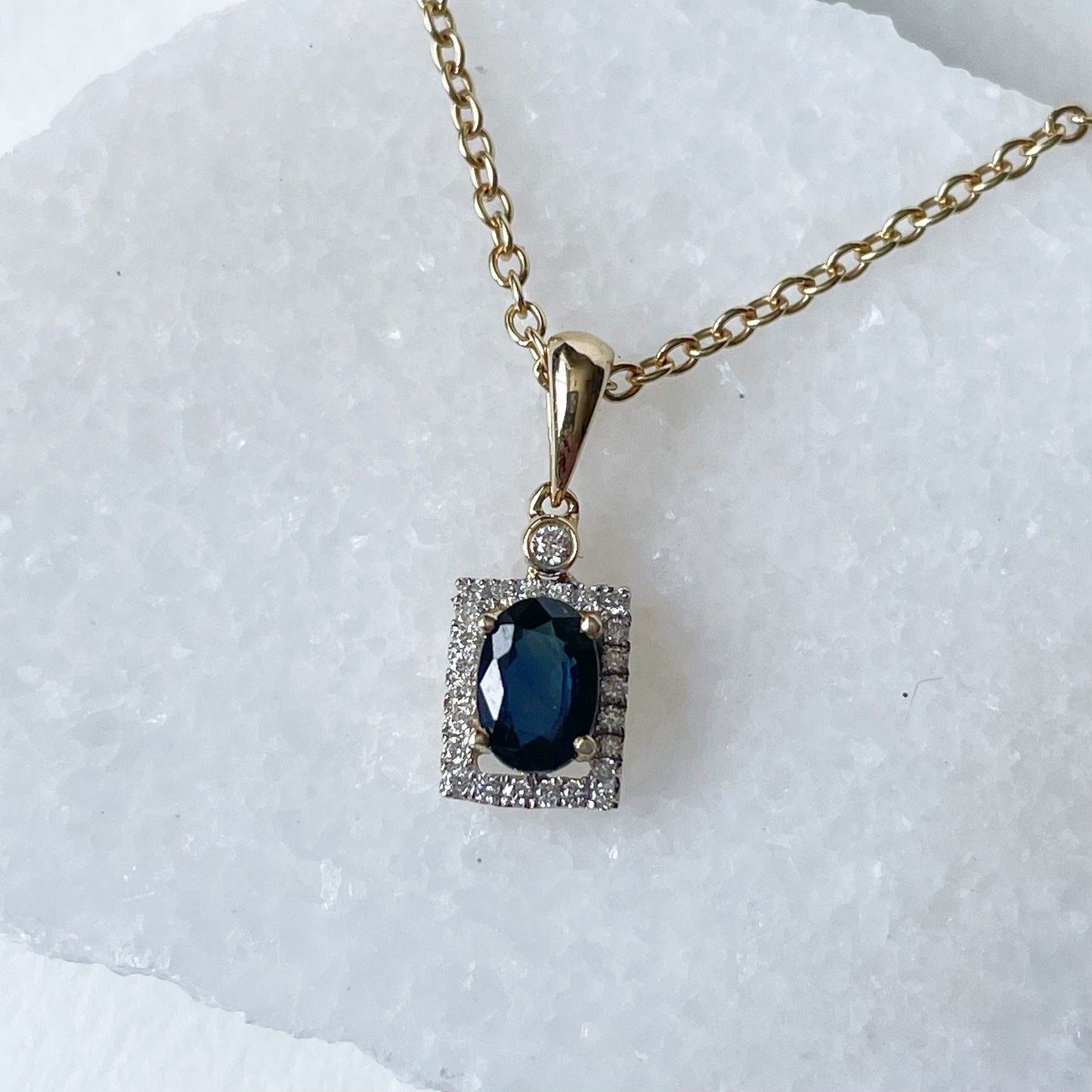 14K Solid Gold Genuine Sapphire and Diamond Pendant