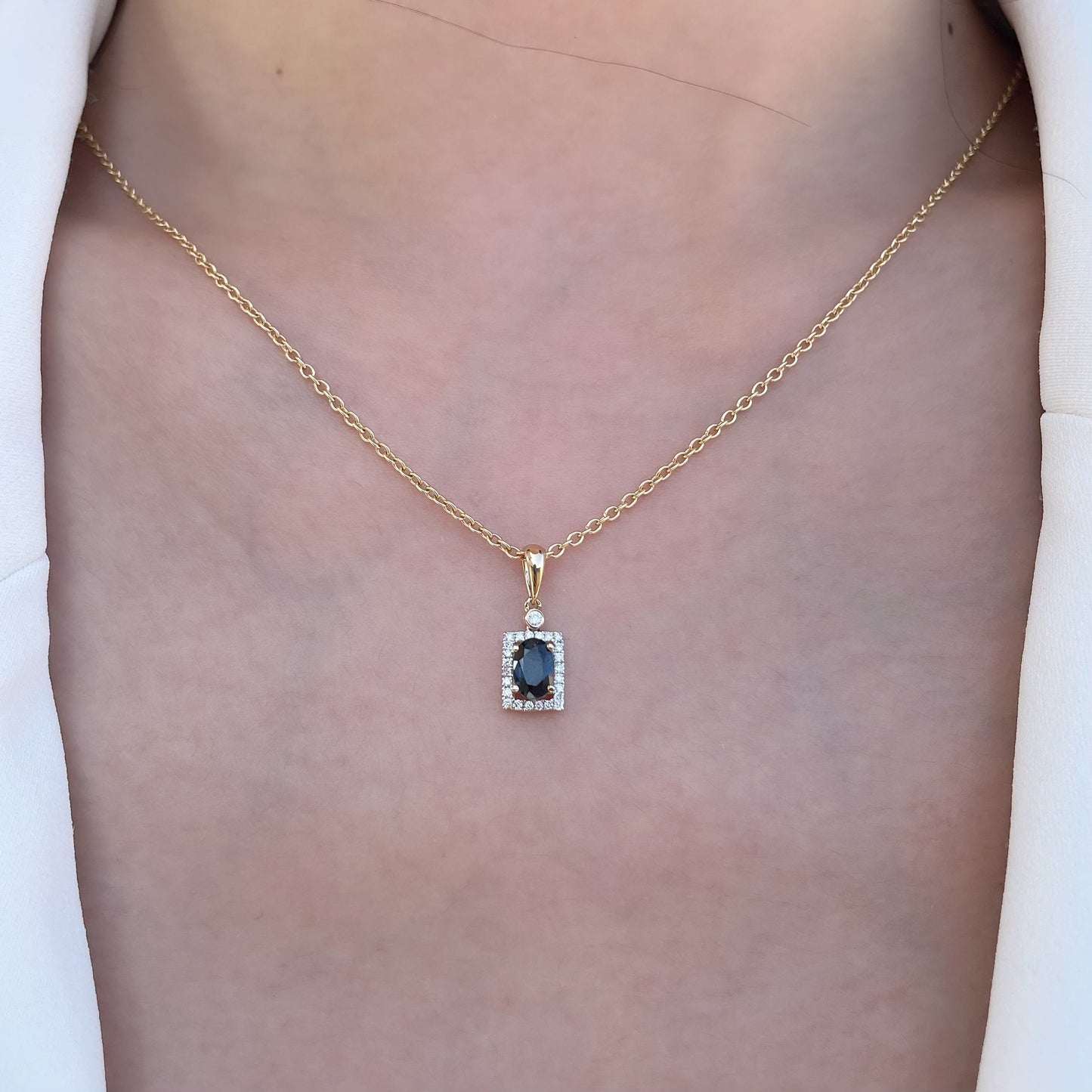 14K Solid Gold Genuine Sapphire and Diamond Pendant