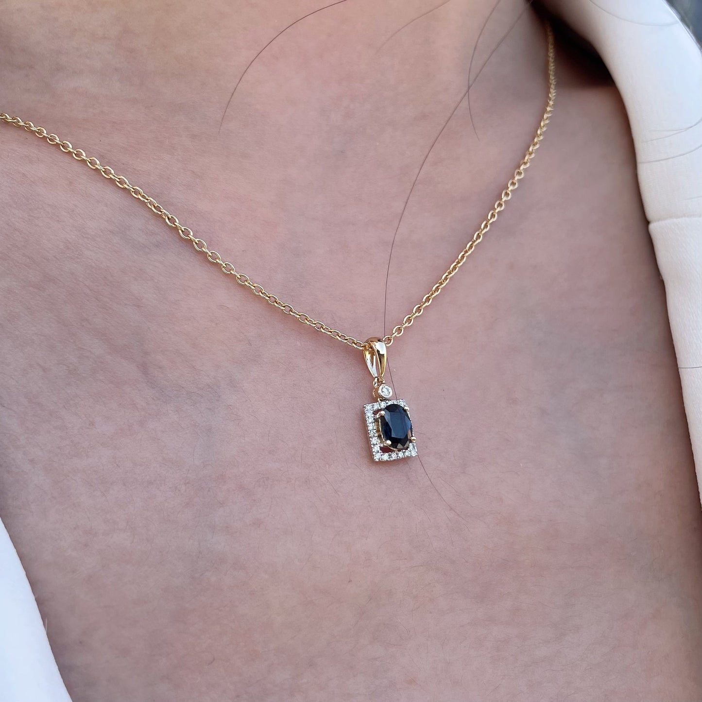 14K Solid Gold Genuine Sapphire and Diamond Pendant
