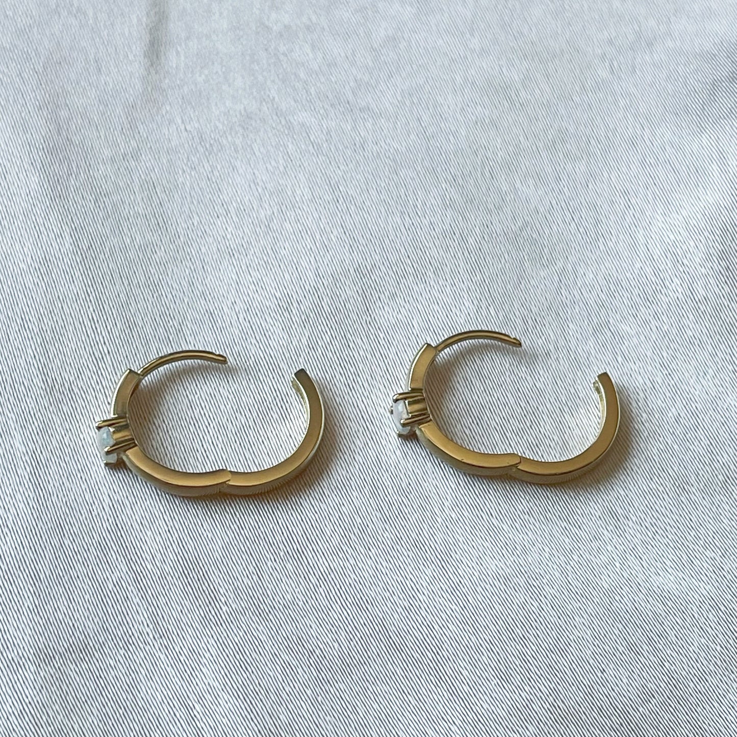 14K Yellow Gold Genuine Opal Hoops/Huggies (pair)