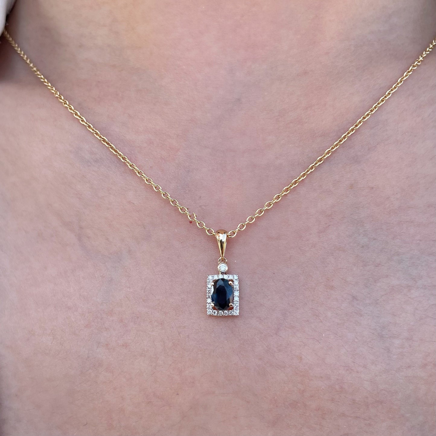 14K Solid Gold Genuine Sapphire and Diamond Pendant