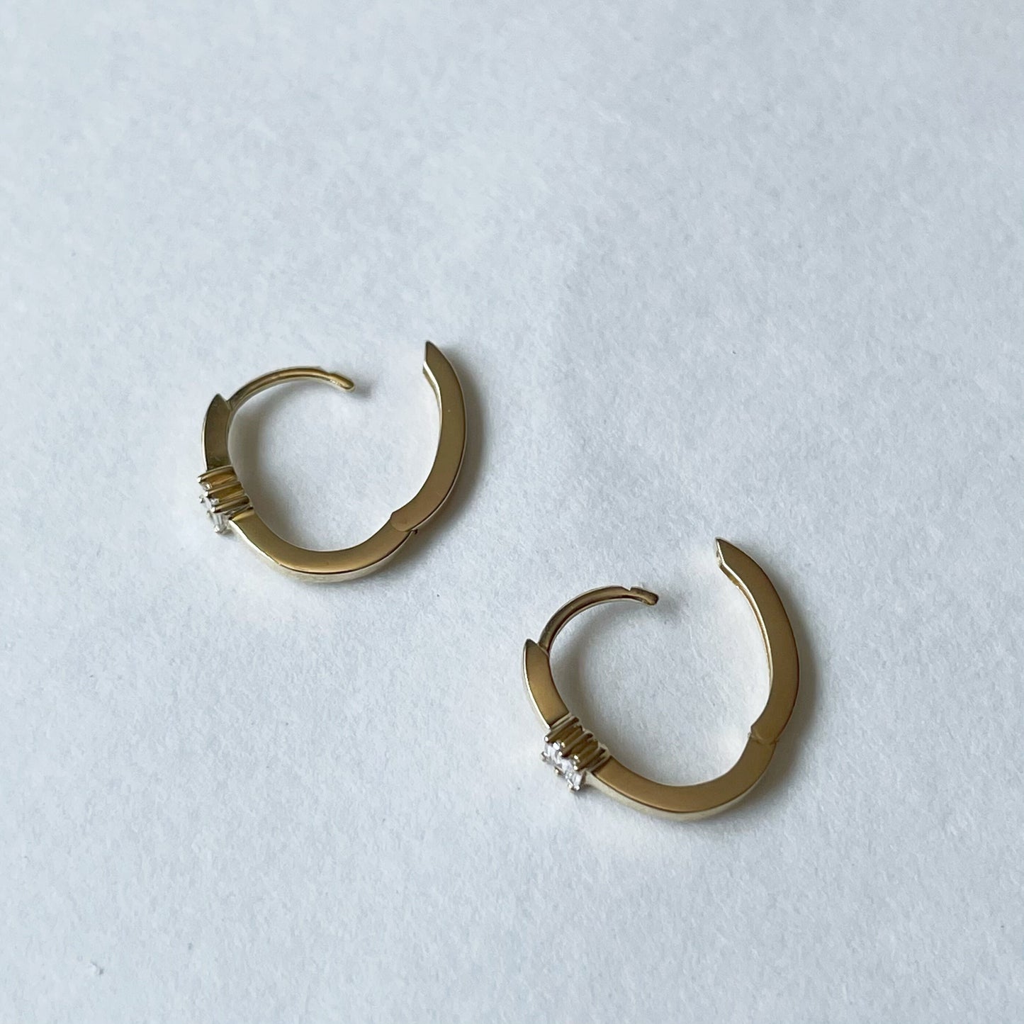 14K Solid Gold Diamond Paperclip Hoops/Pair