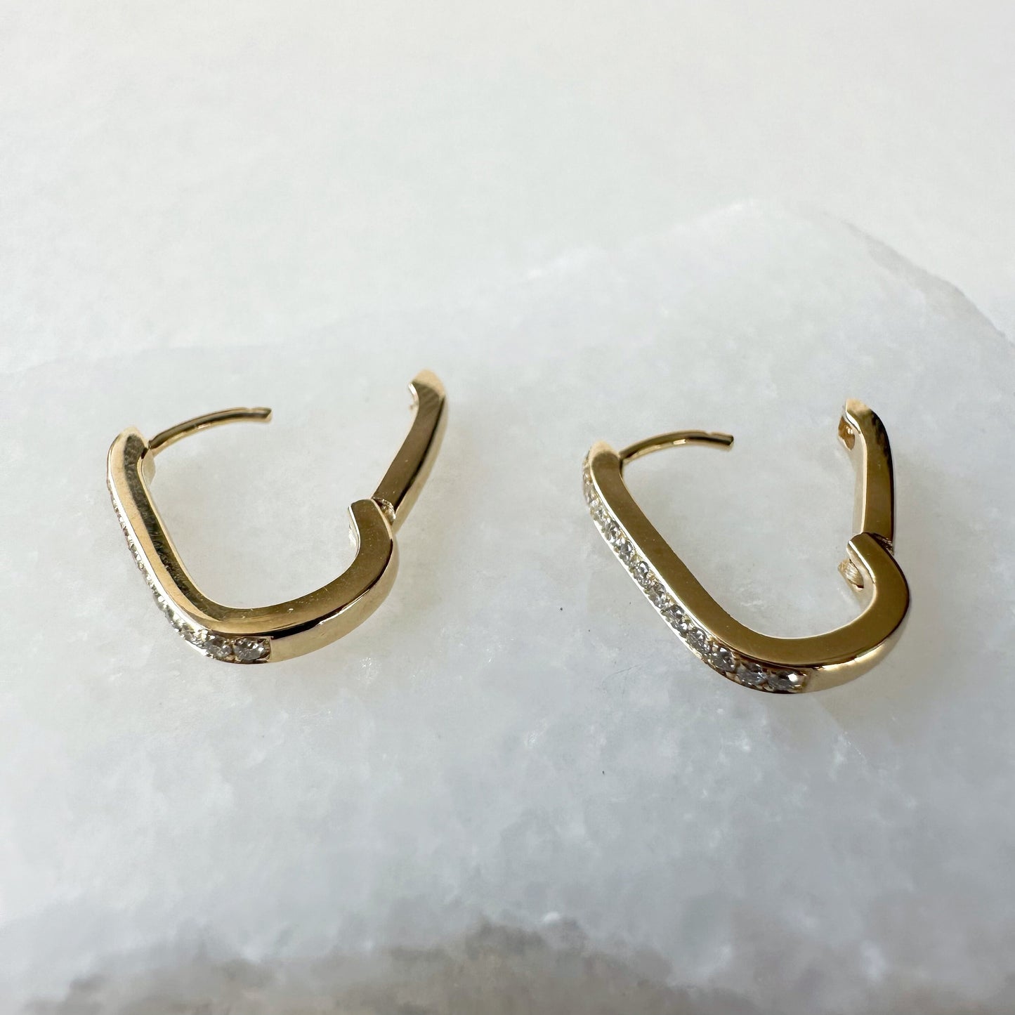 14K Solid Gold Genuine Diamond Paperclip Hoop/Huggies/Pair