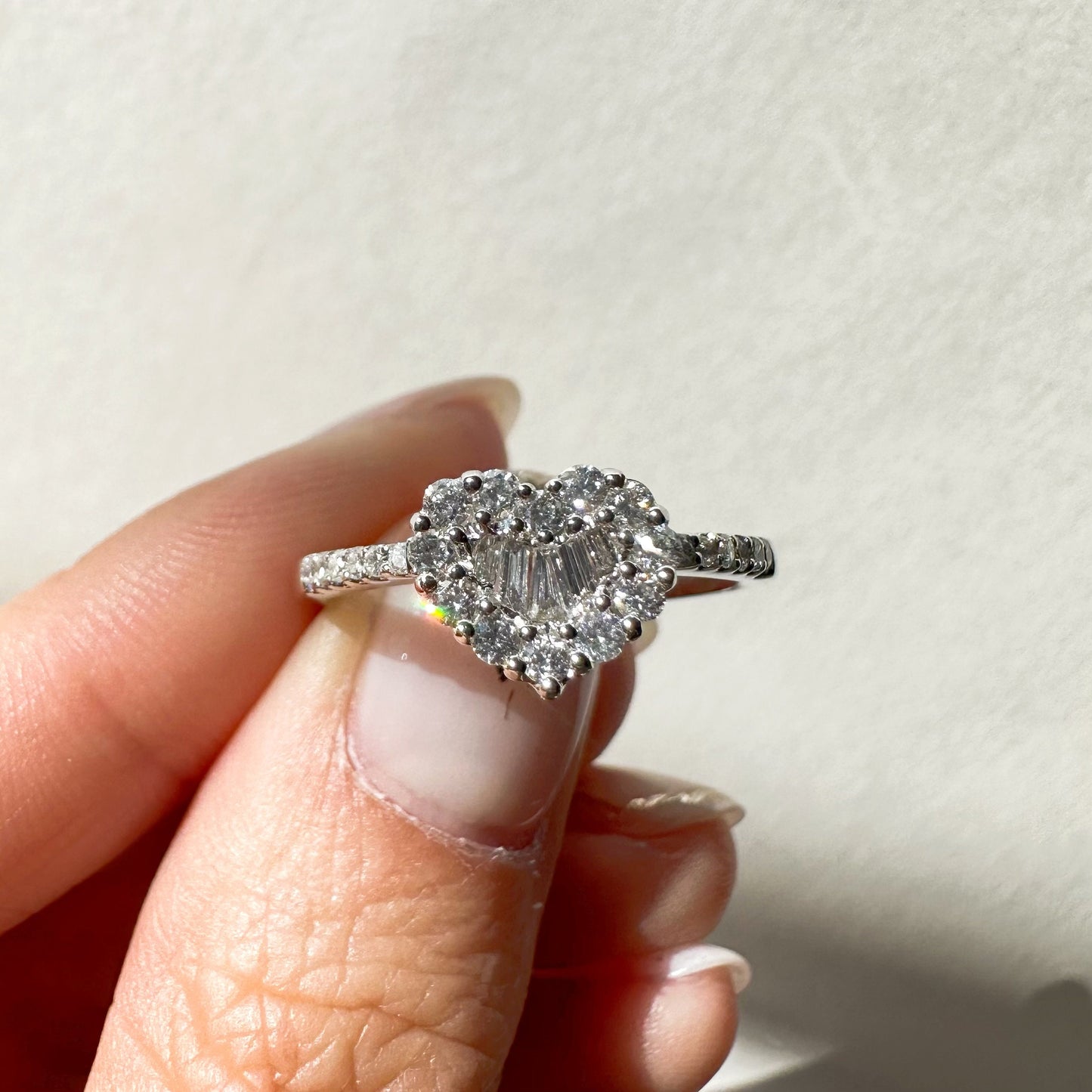 18K White Gold Diamond Heart Ring, Natural Mined Diamonds