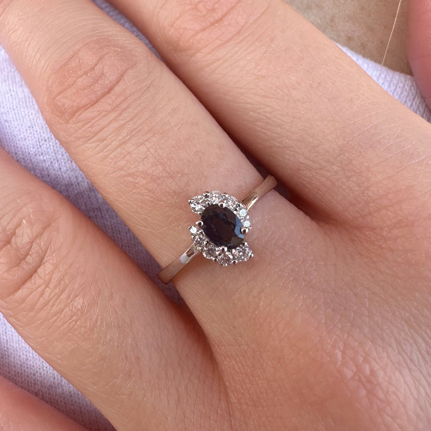 14K Solid Gold Genuine Diamond and Sapphire Swirl Ring