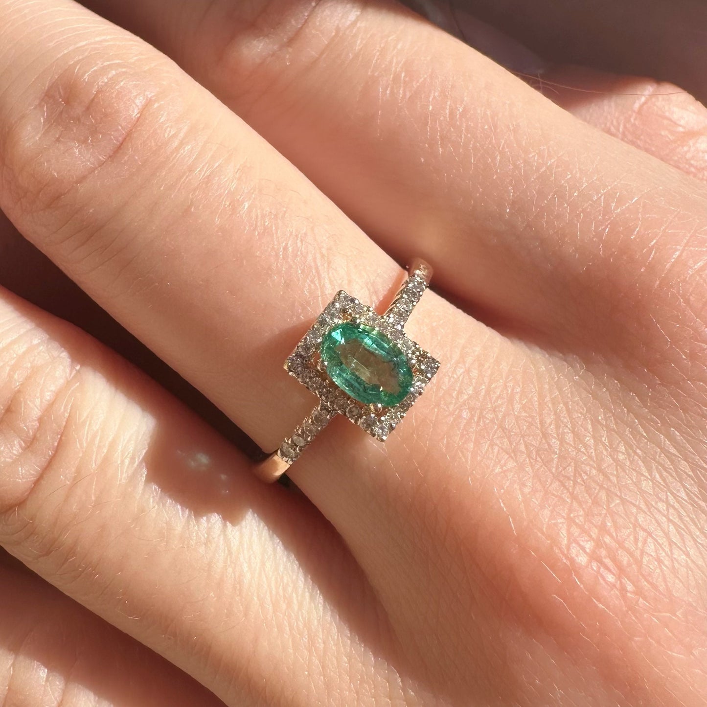 14K Solid Gold Genuine Emerald and Diamond Ring/Promise Ring/Engagement Ring