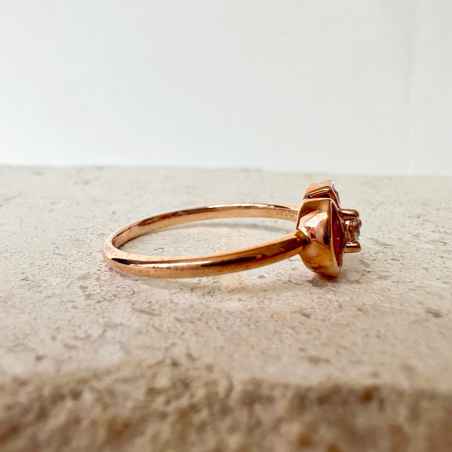 14K Solid Rose Gold Genuine Ruby and Diamond Marquise Ring