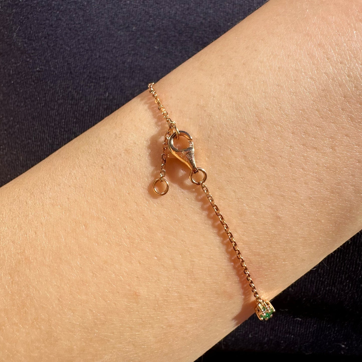 18K Solid Rose Gold Genuine Emerald and Diamond Bracelet