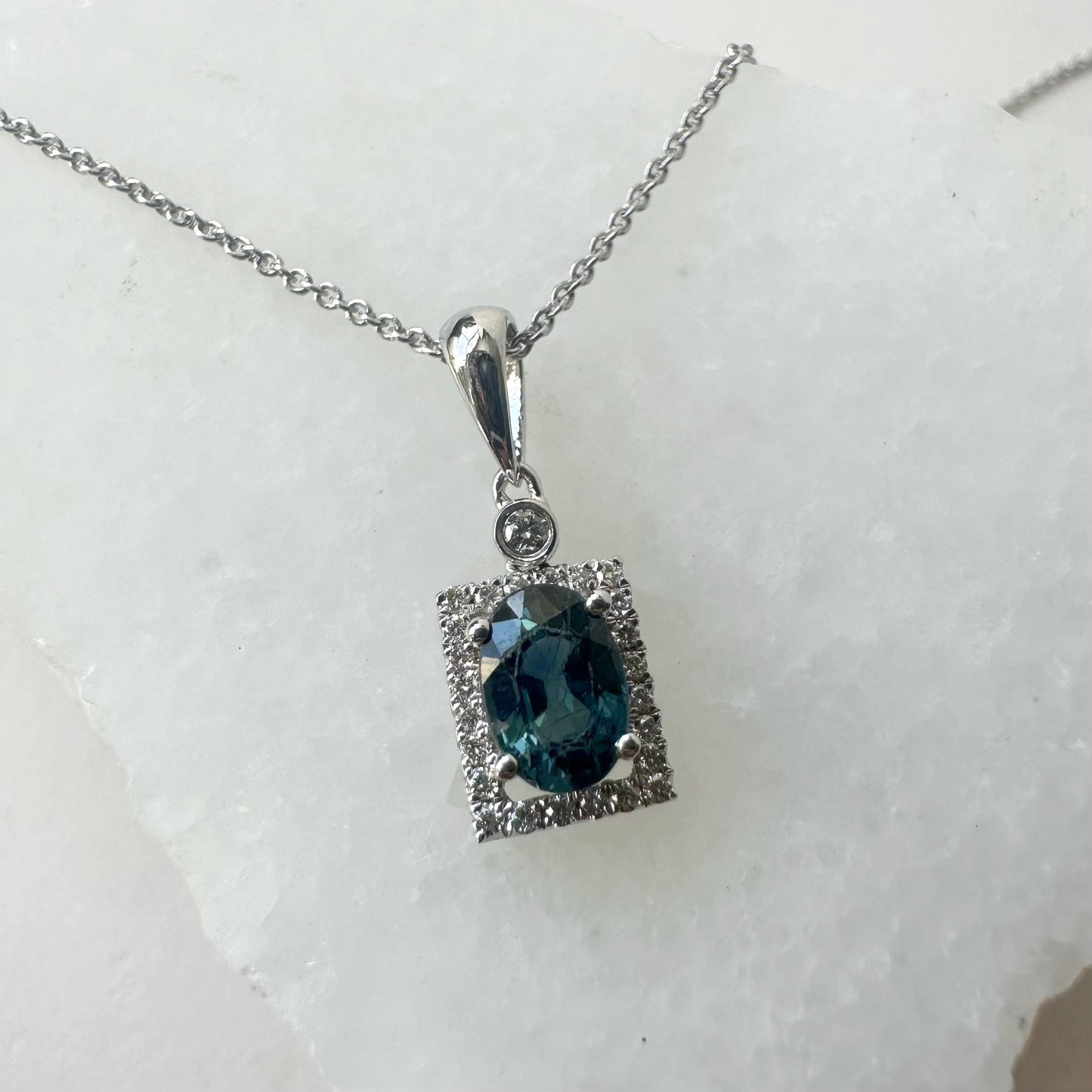 14K Solid Gold Genuine Sapphire and Diamond Pendant