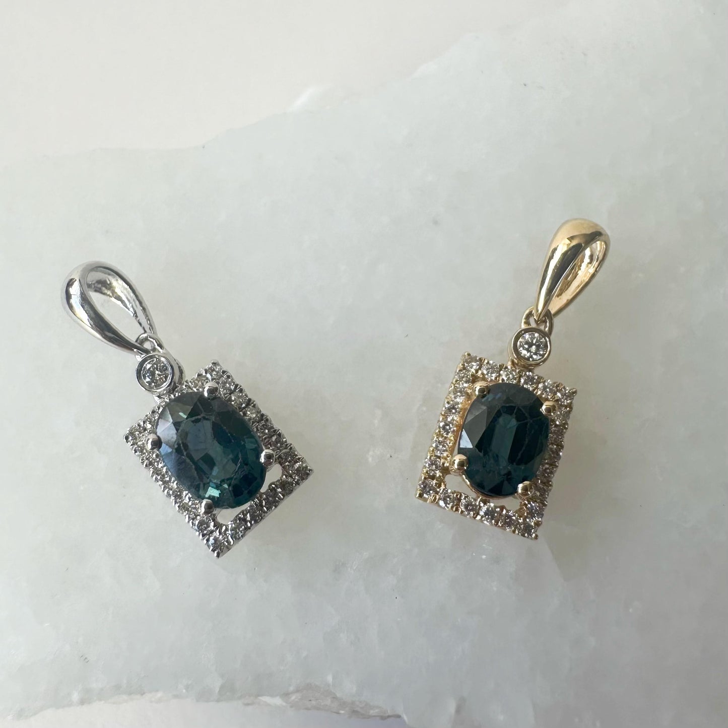 14K Solid Gold Genuine Sapphire and Diamond Pendant