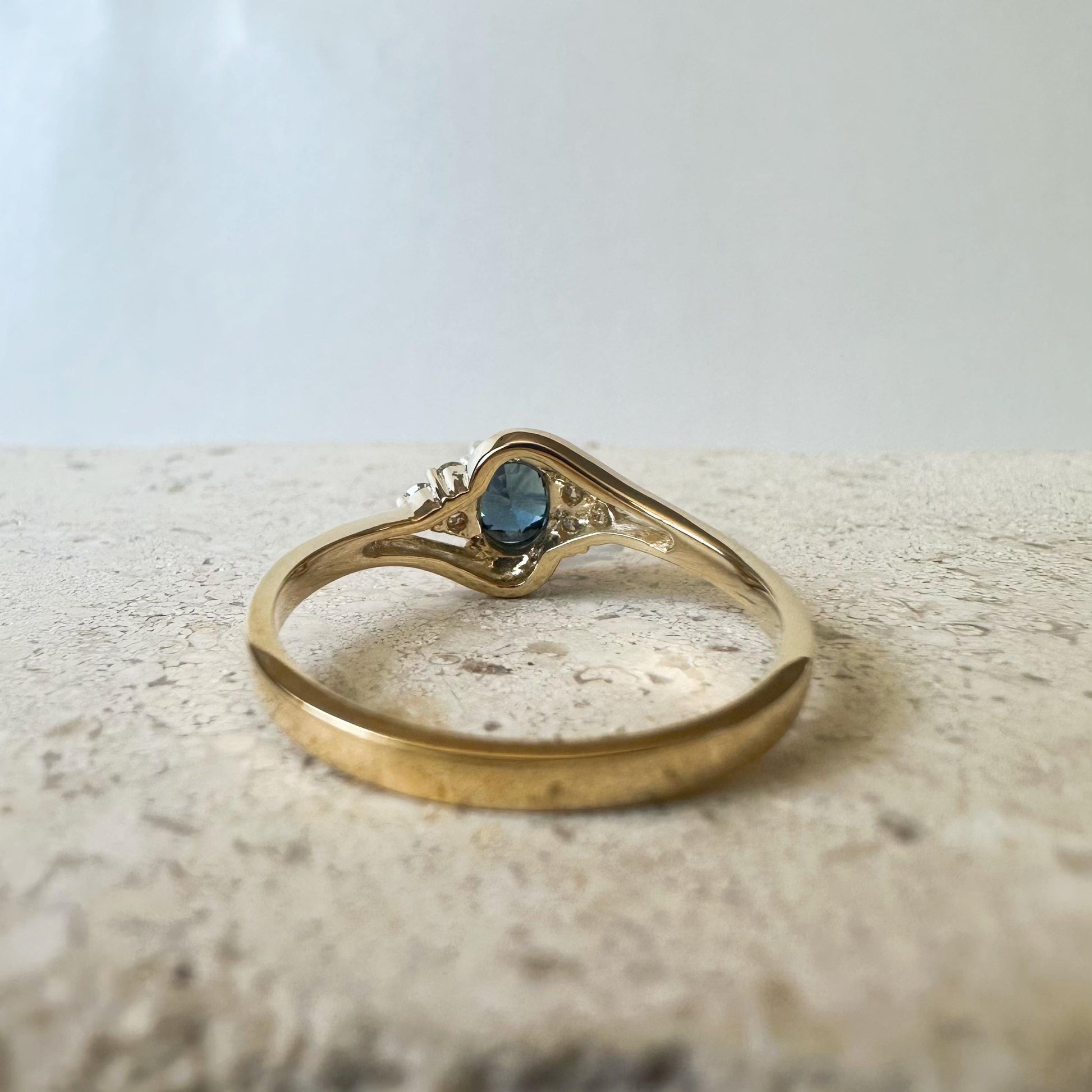 14K Solid Gold Genuine Diamond and Oval Sapphire Ring