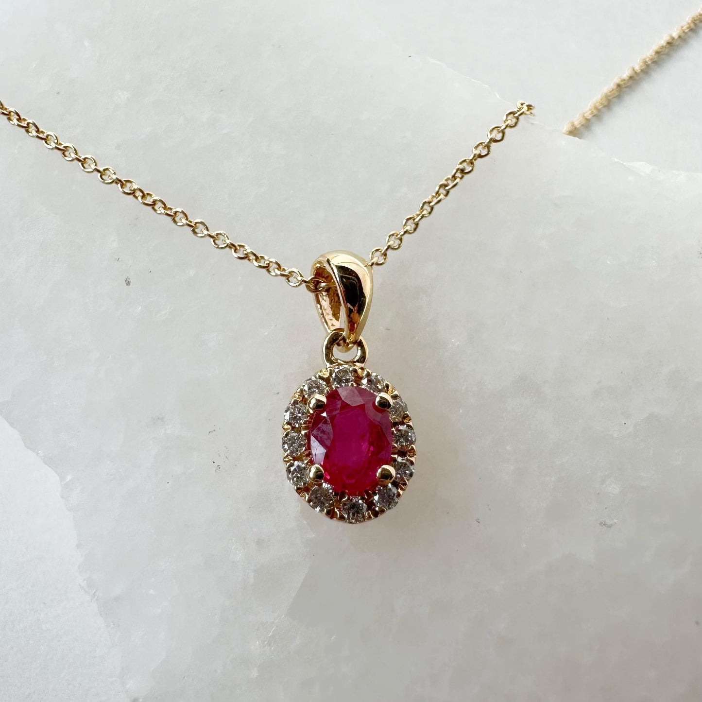 14K Solid Gold Genuine Diamond and Ruby Pendant