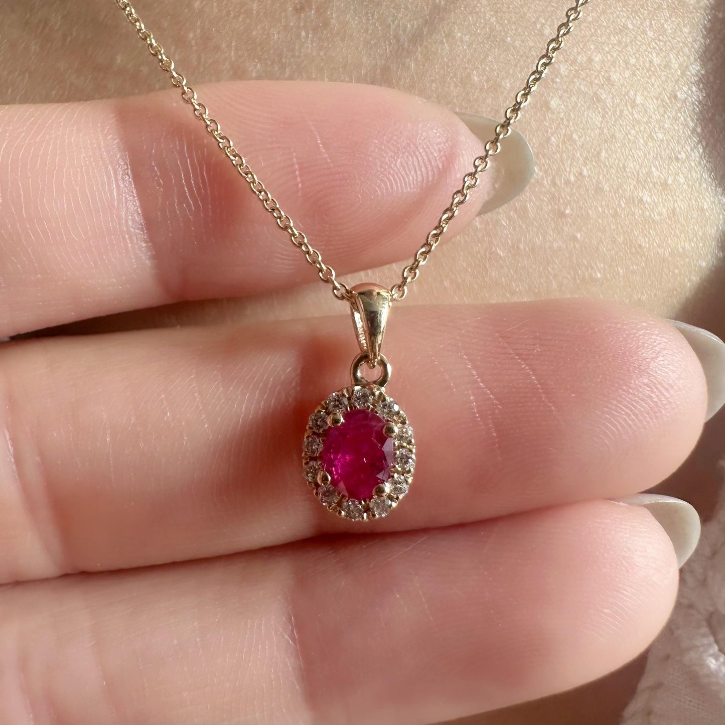 14K Solid Gold Genuine Diamond and Ruby Pendant
