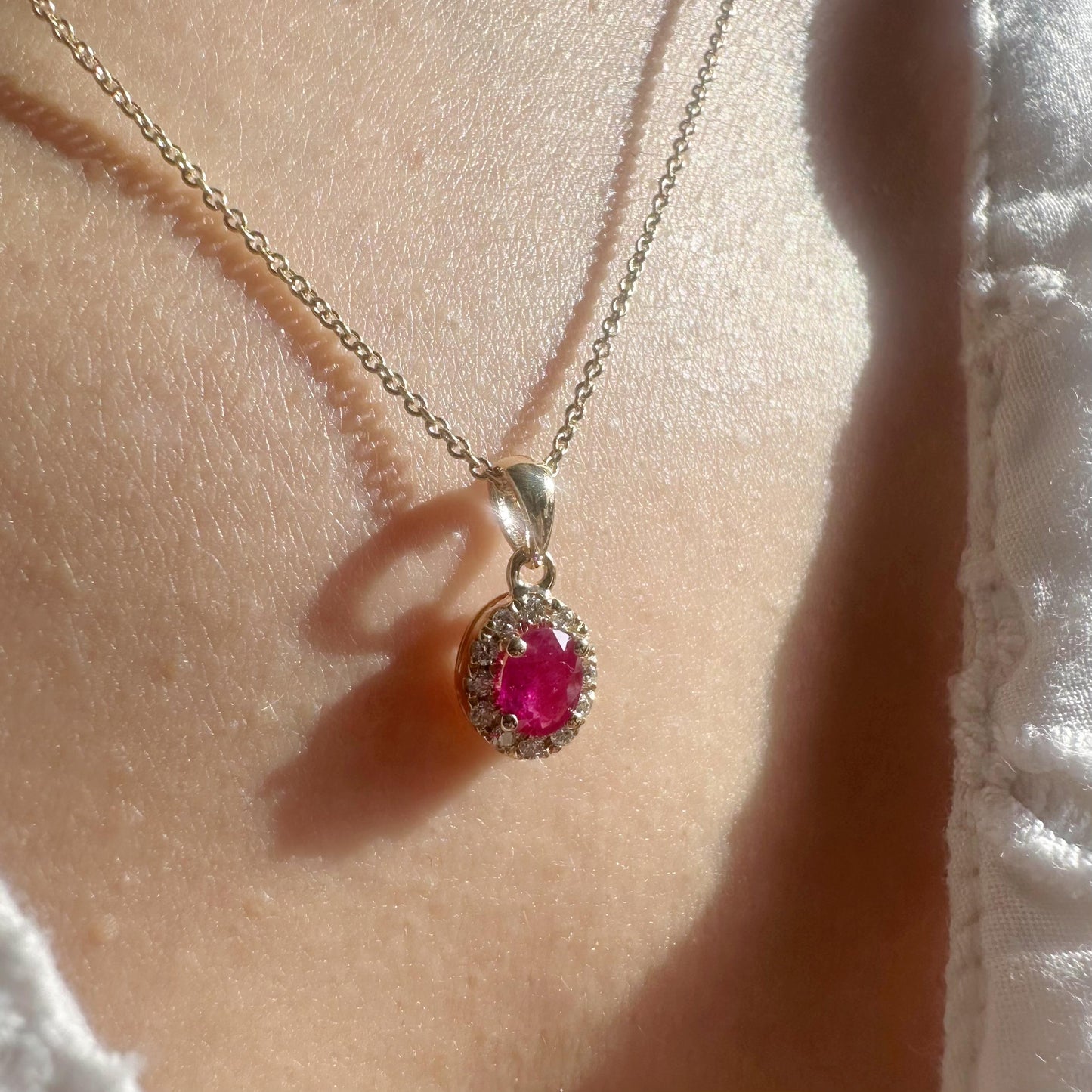 14K Solid Gold Genuine Diamond and Ruby Pendant