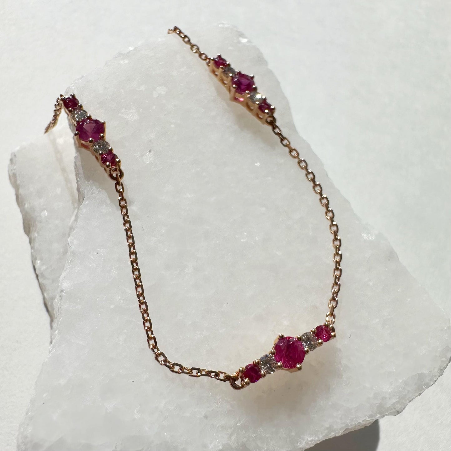 18K Solid Rose Gold Genuine Ruby and Diamond Bracelet