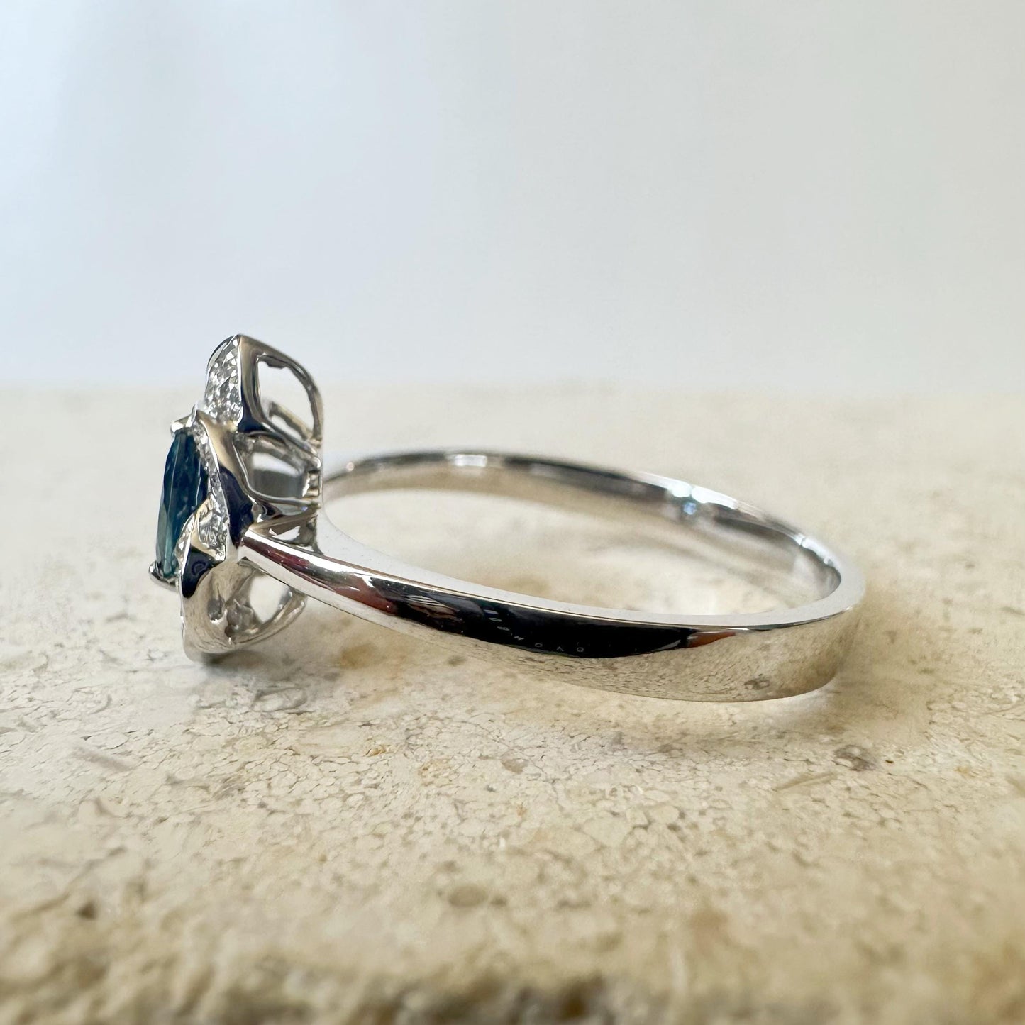 14K Solid Gold Genuine Teardrop Sapphire and Diamond Ring