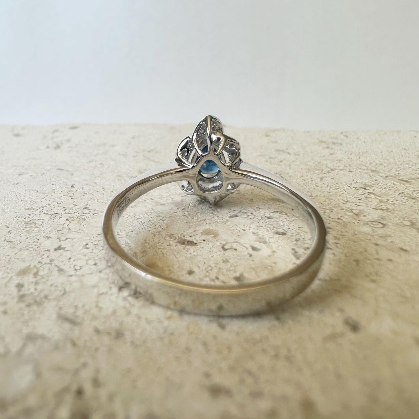 14K Solid Gold Genuine Teardrop Sapphire and Diamond Ring