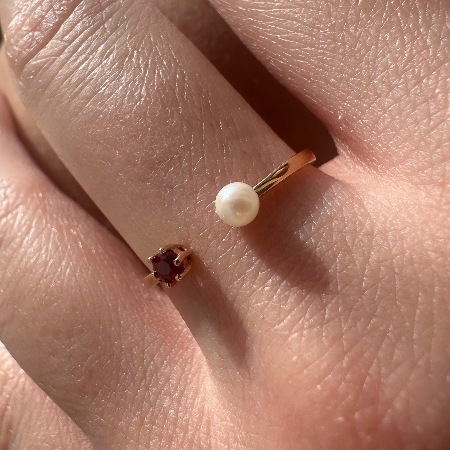 18K Solid Rose Gold Genuine Ruby and Pearl Ring