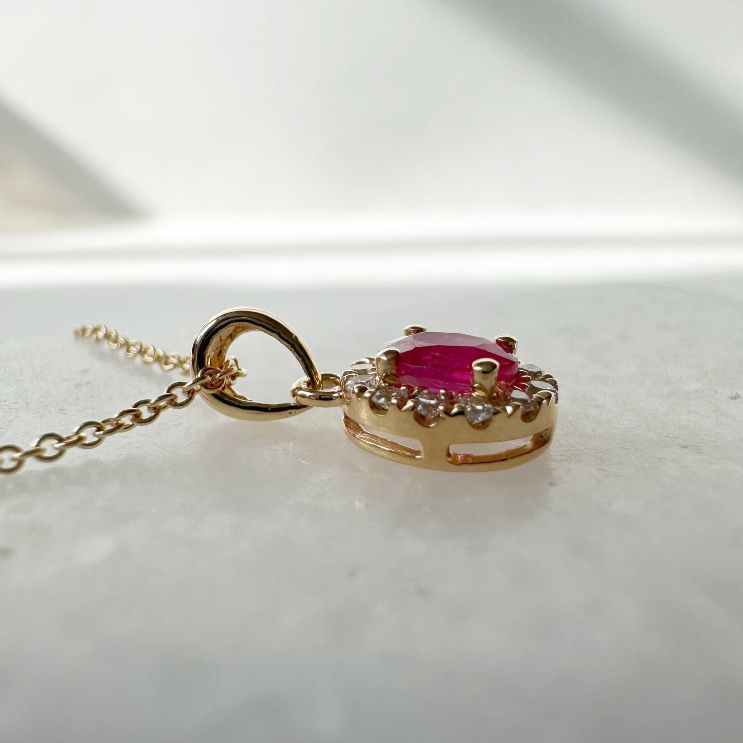 14K Solid Gold Genuine Diamond and Ruby Pendant