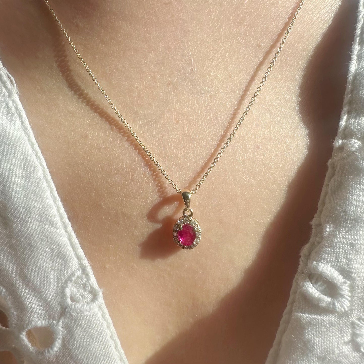 14K Solid Gold Genuine Diamond and Ruby Pendant