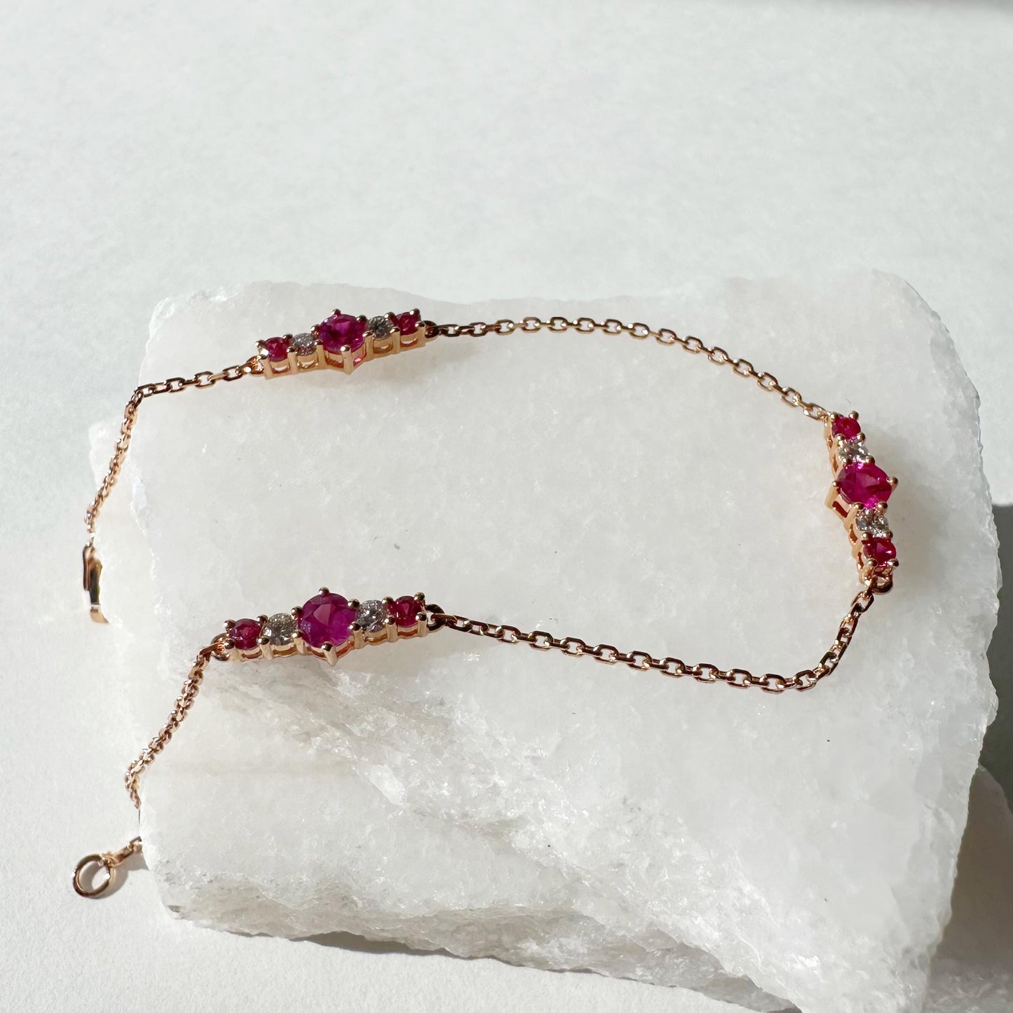 18K Solid Rose Gold Genuine Ruby and Diamond Bracelet