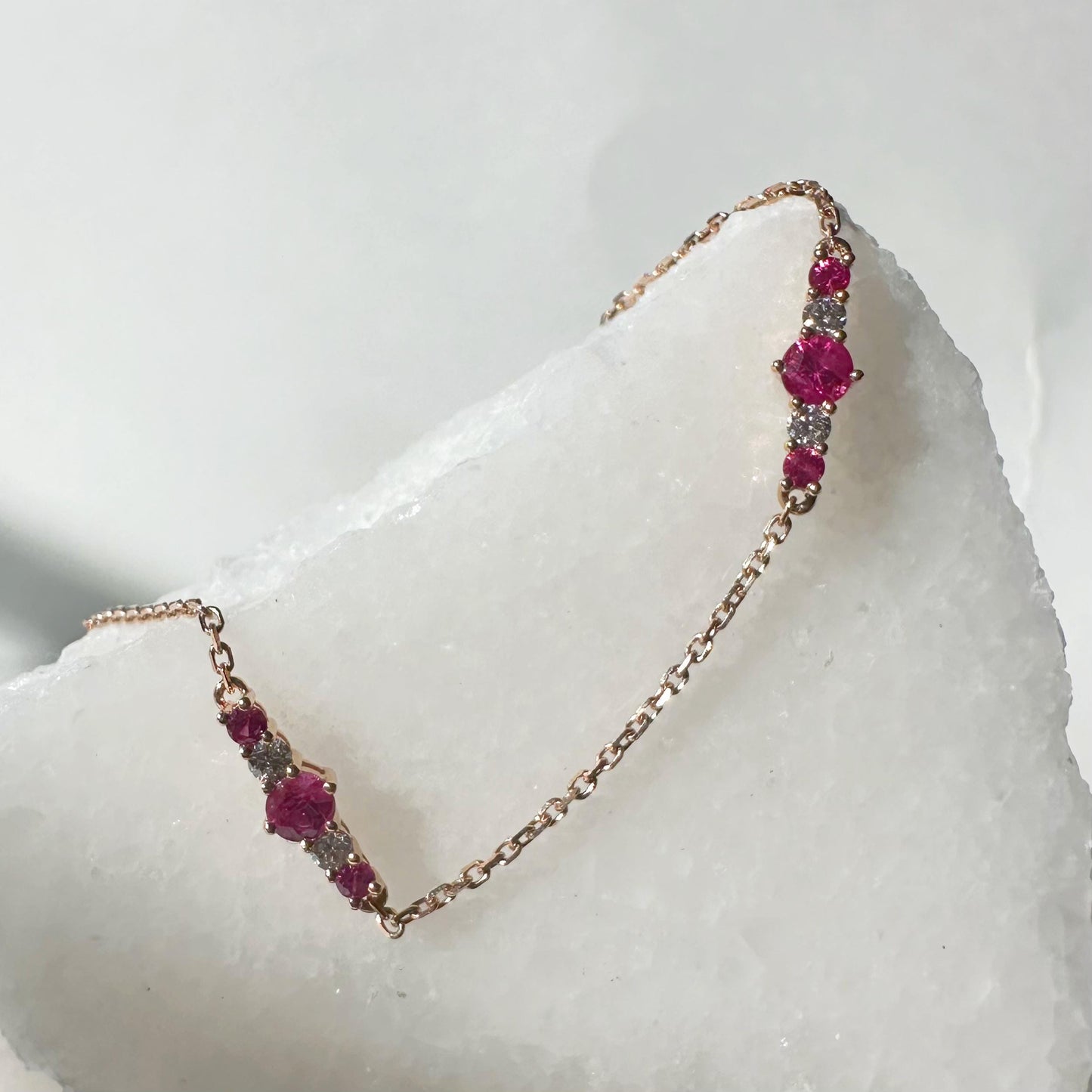 18K Solid Rose Gold Genuine Ruby and Diamond Bracelet