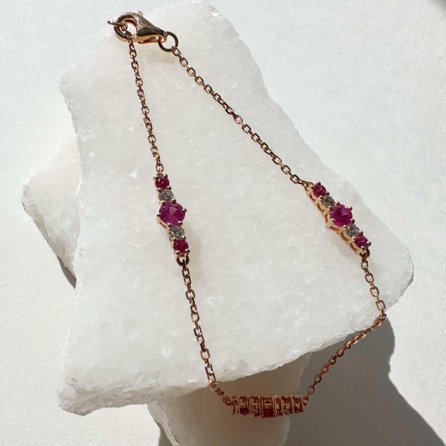 18K Solid Rose Gold Genuine Ruby and Diamond Bracelet