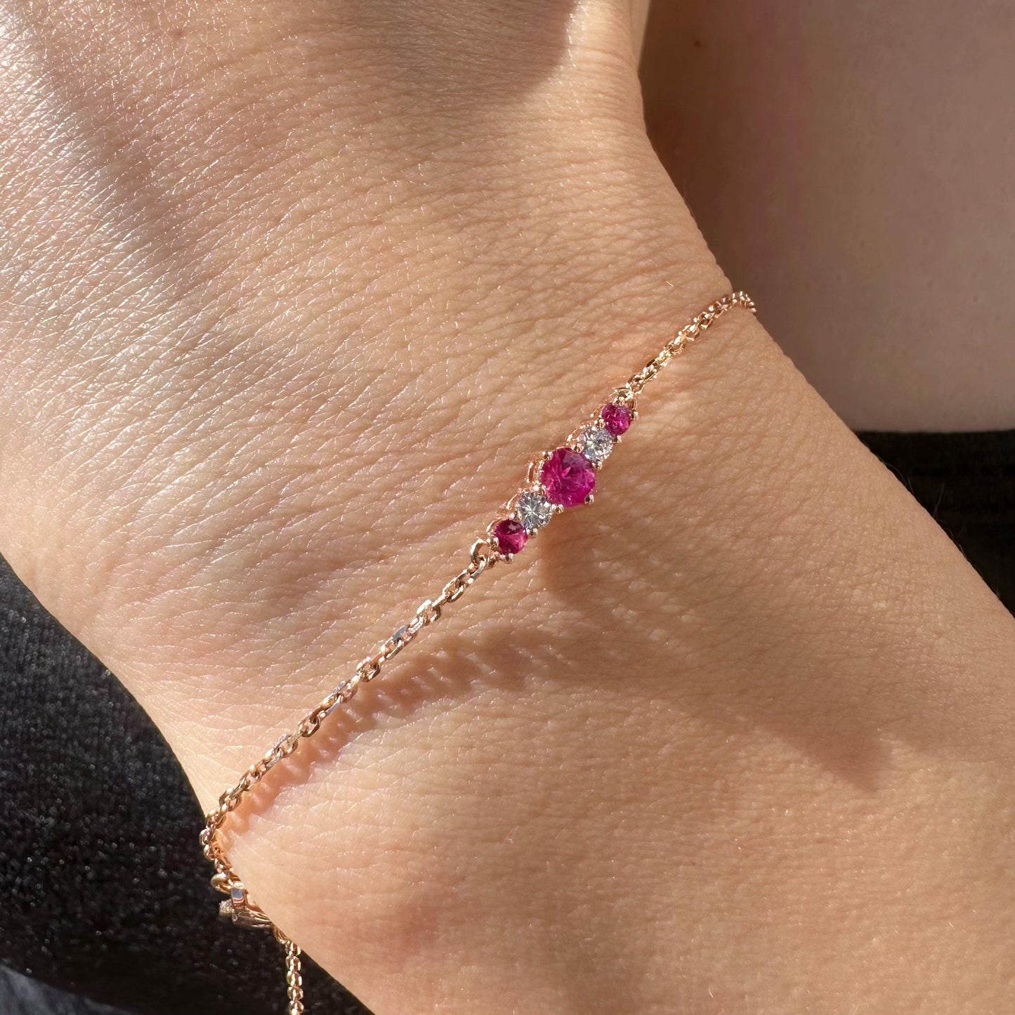 18K Solid Rose Gold Genuine Ruby and Diamond Bracelet