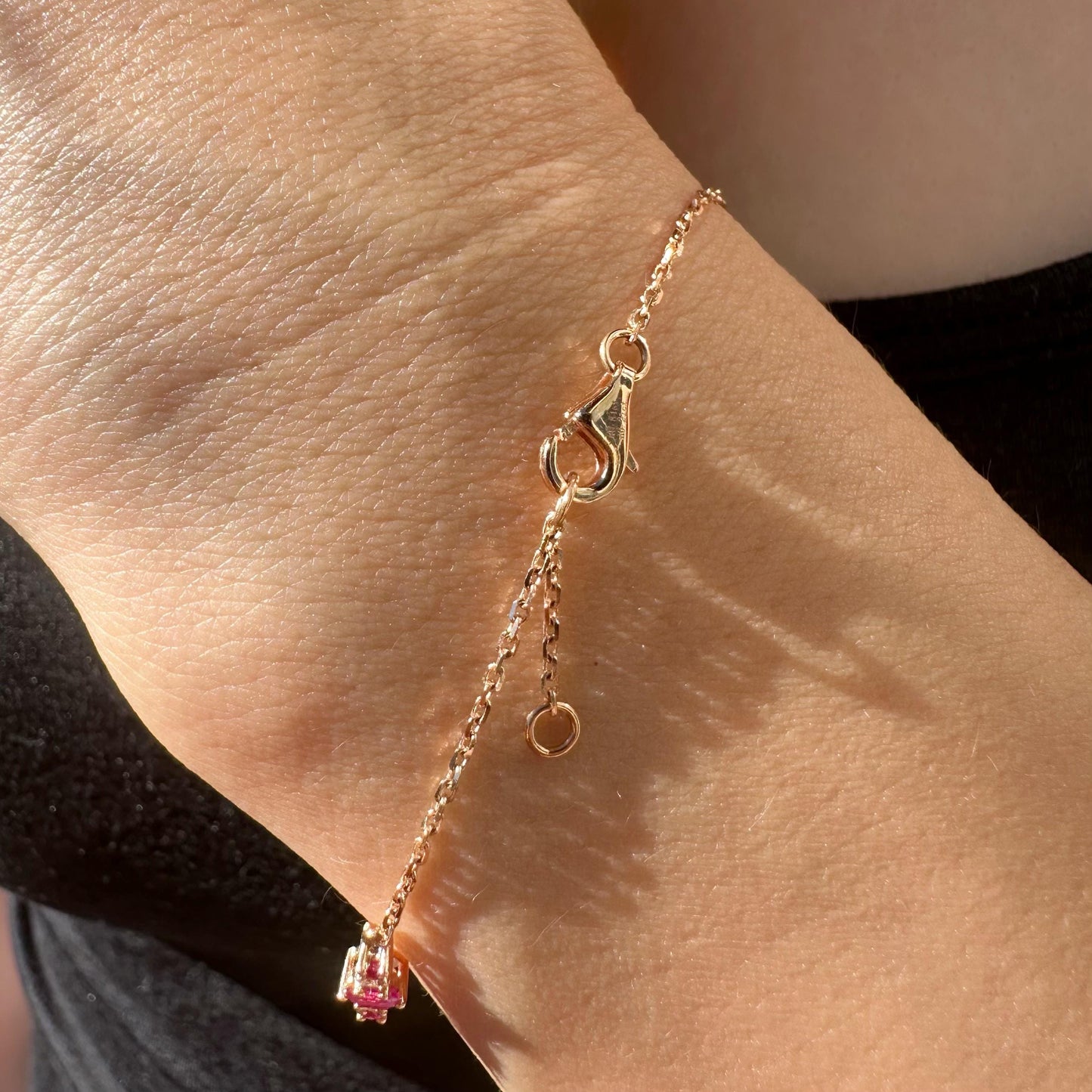 18K Solid Rose Gold Genuine Ruby and Diamond Bracelet