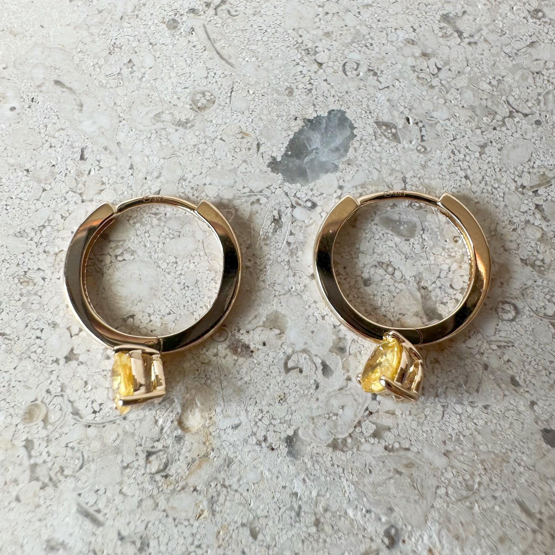 14K Solid Gold Genuine Yellow Sapphire Heart Huggies/Hoops/Pair