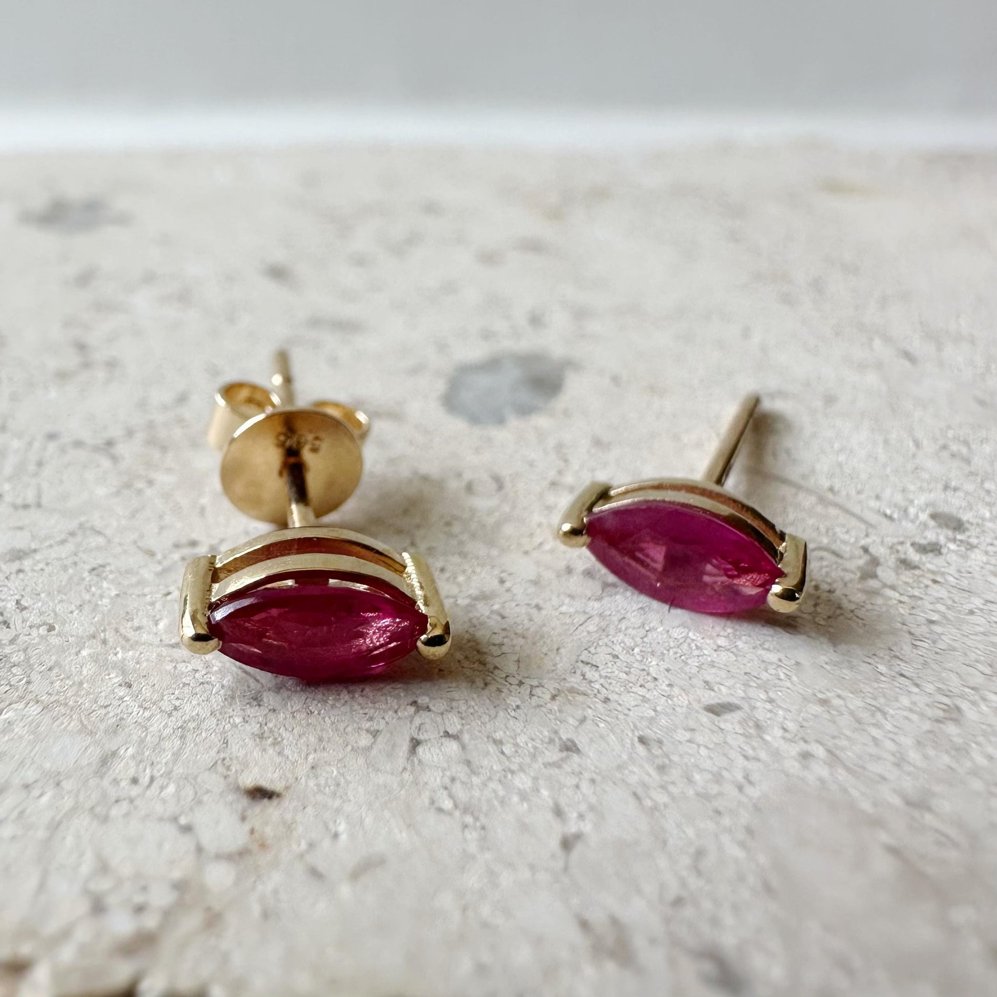 14K Solid Gold Ruby Marquise Studs (pair)