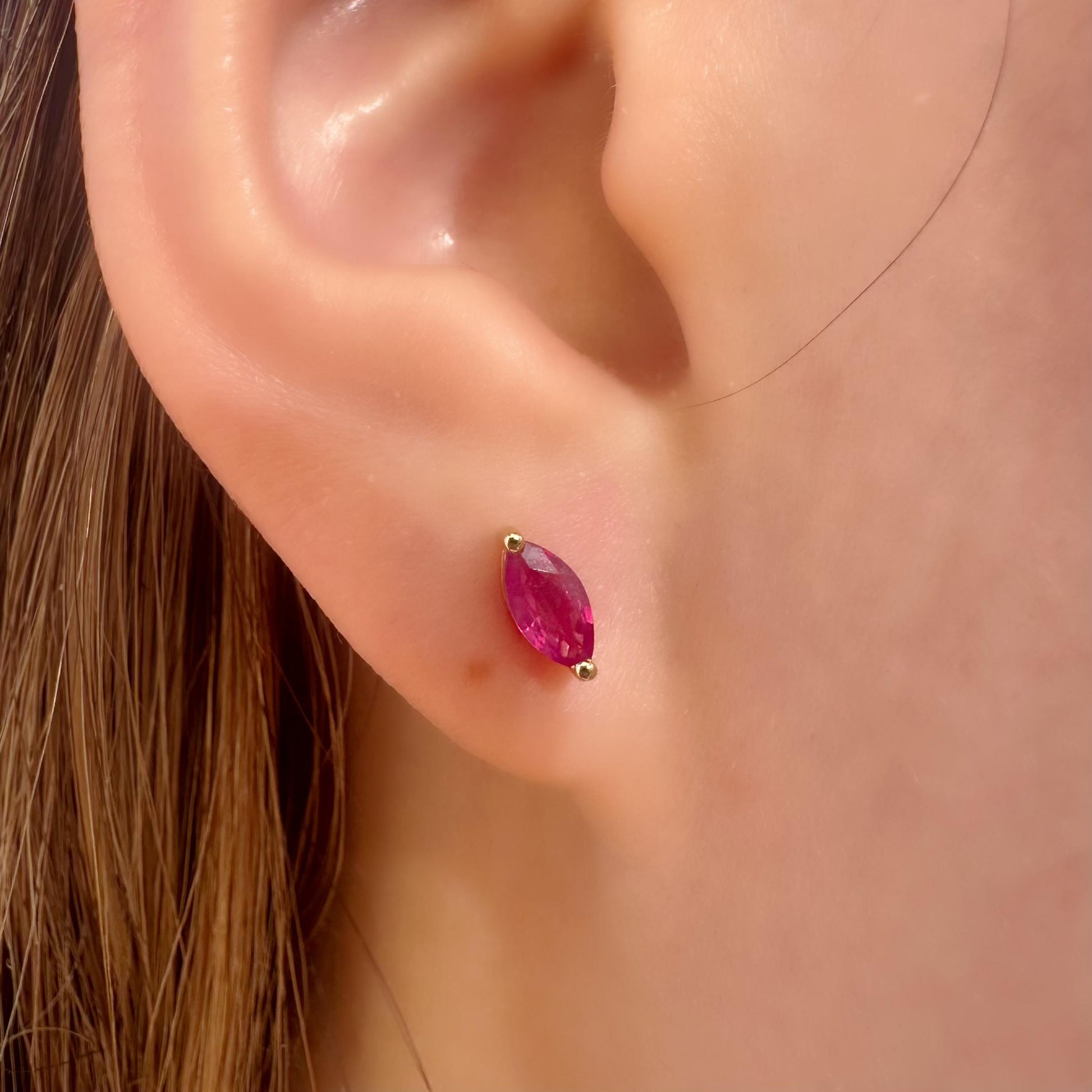 14K Solid Gold Ruby Marquise Studs (pair)