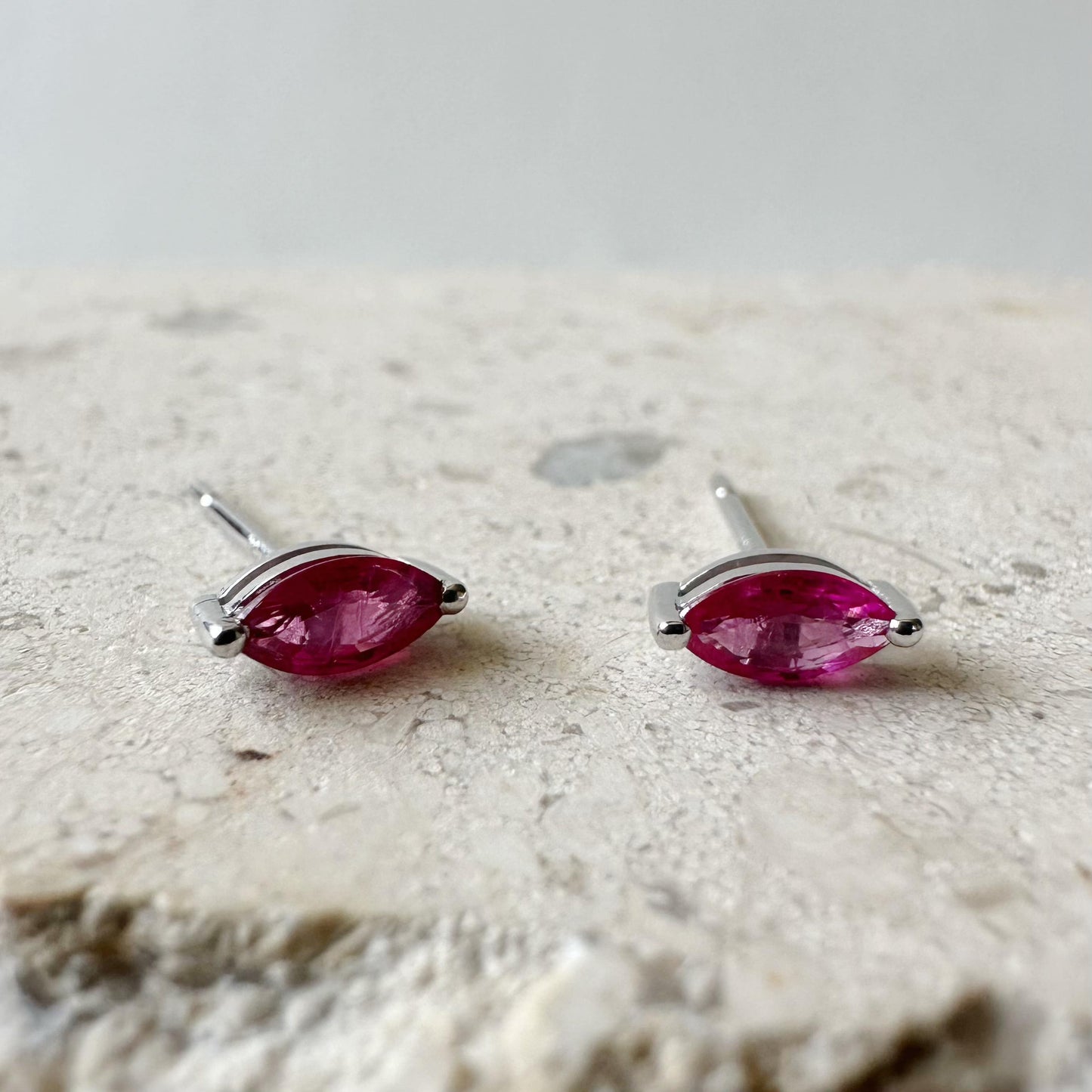 14K Solid Gold Ruby Marquise Studs (pair)