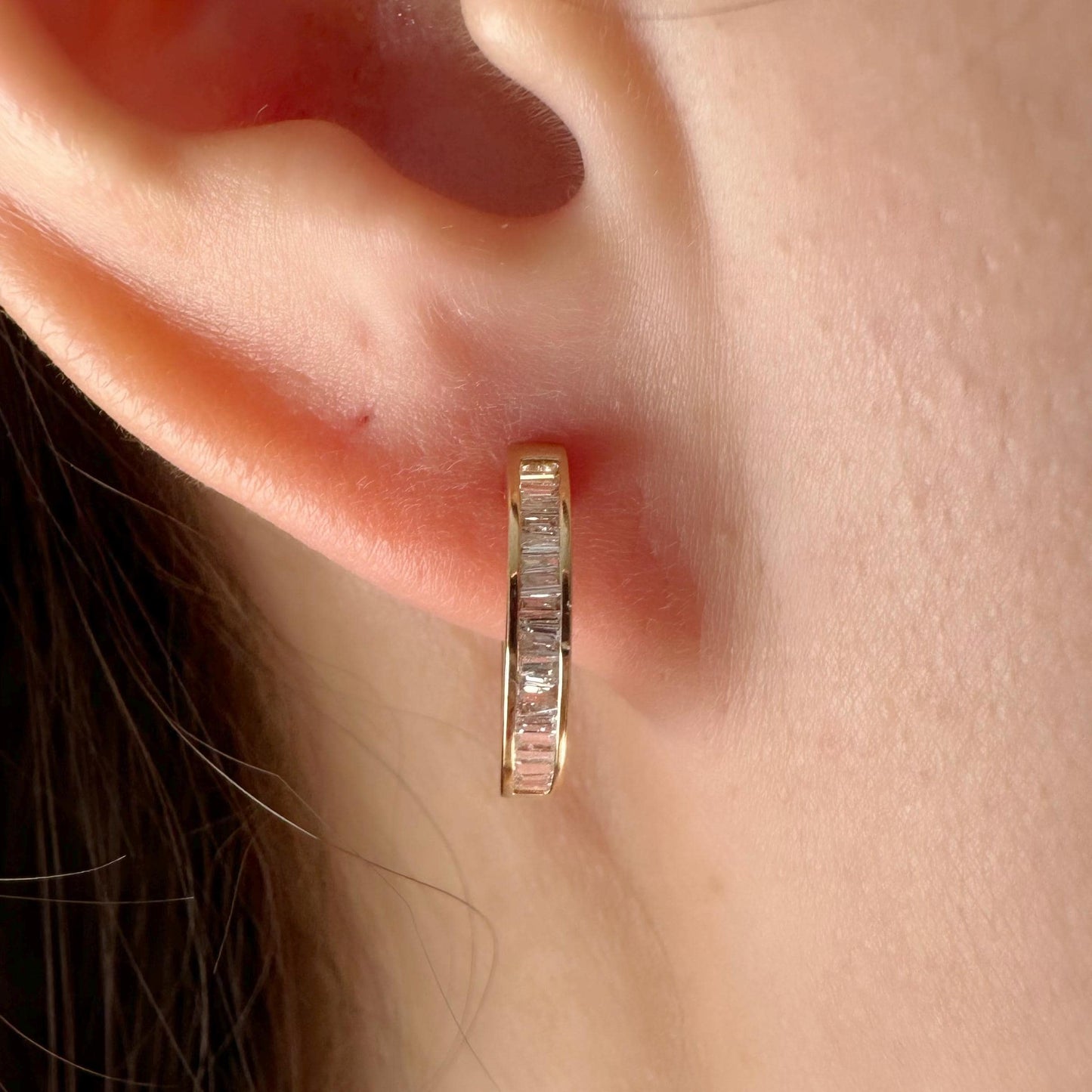 14K Solid Gold Genuine Diamond Hoops/Huggies/Pair