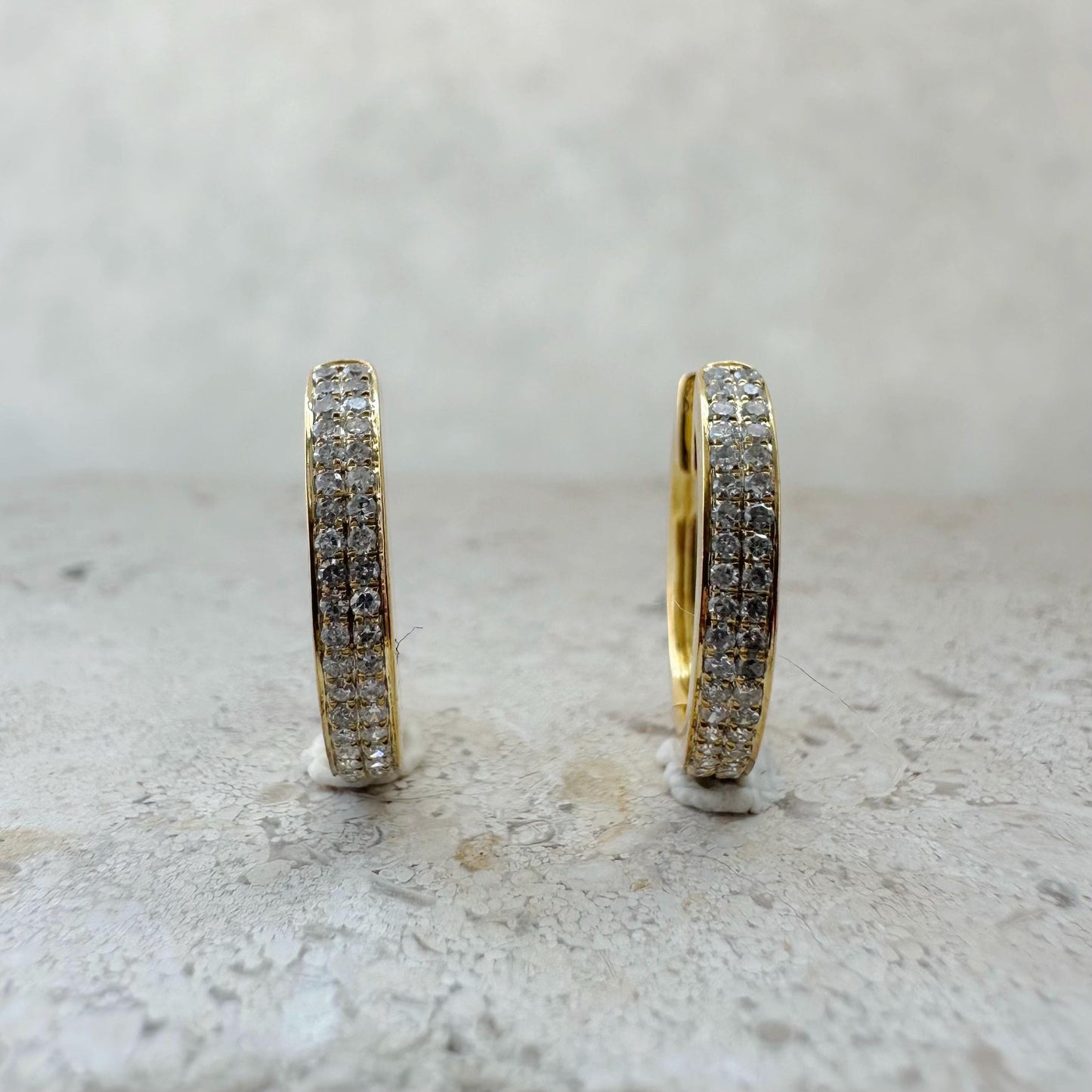 14K Solid Gold Genuine Diamond Pave Hoops/Huggies/Pair