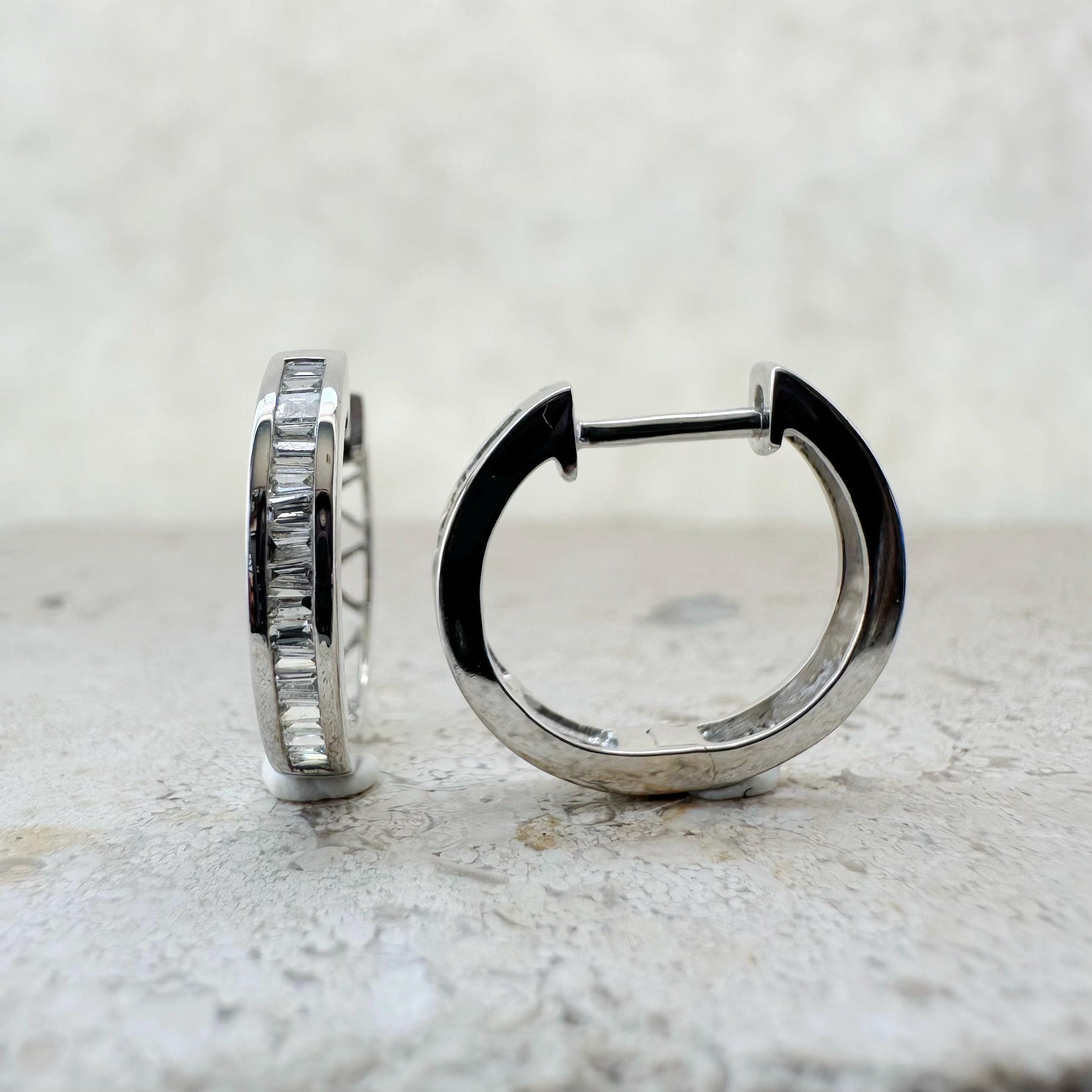 14K Solid Gold Genuine Diamond Hoops/Huggies/Pair