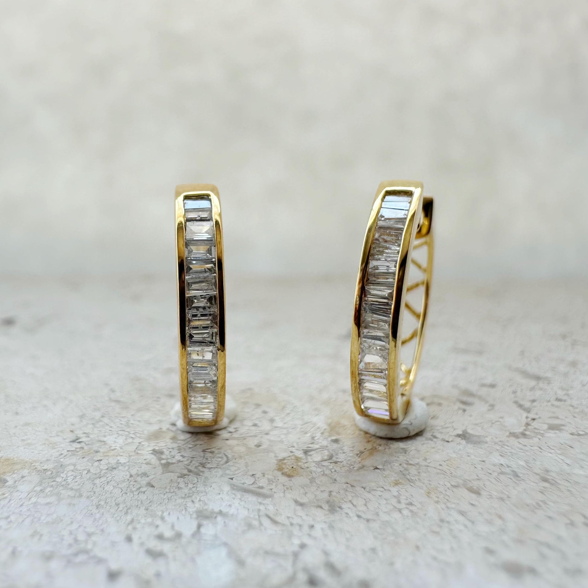 14K Solid Gold Genuine Diamond Hoops/Huggies/Pair