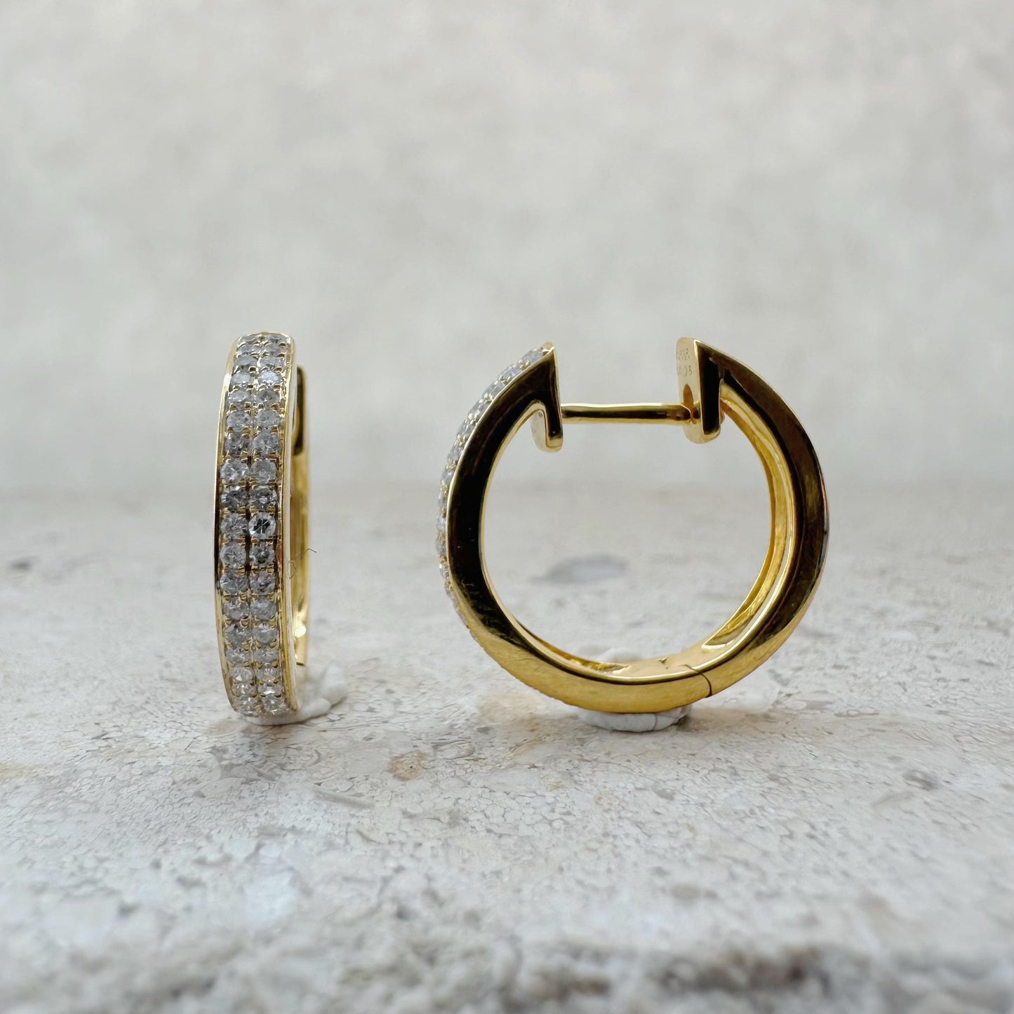 14K Solid Gold Genuine Diamond Pave Hoops/Huggies/Pair