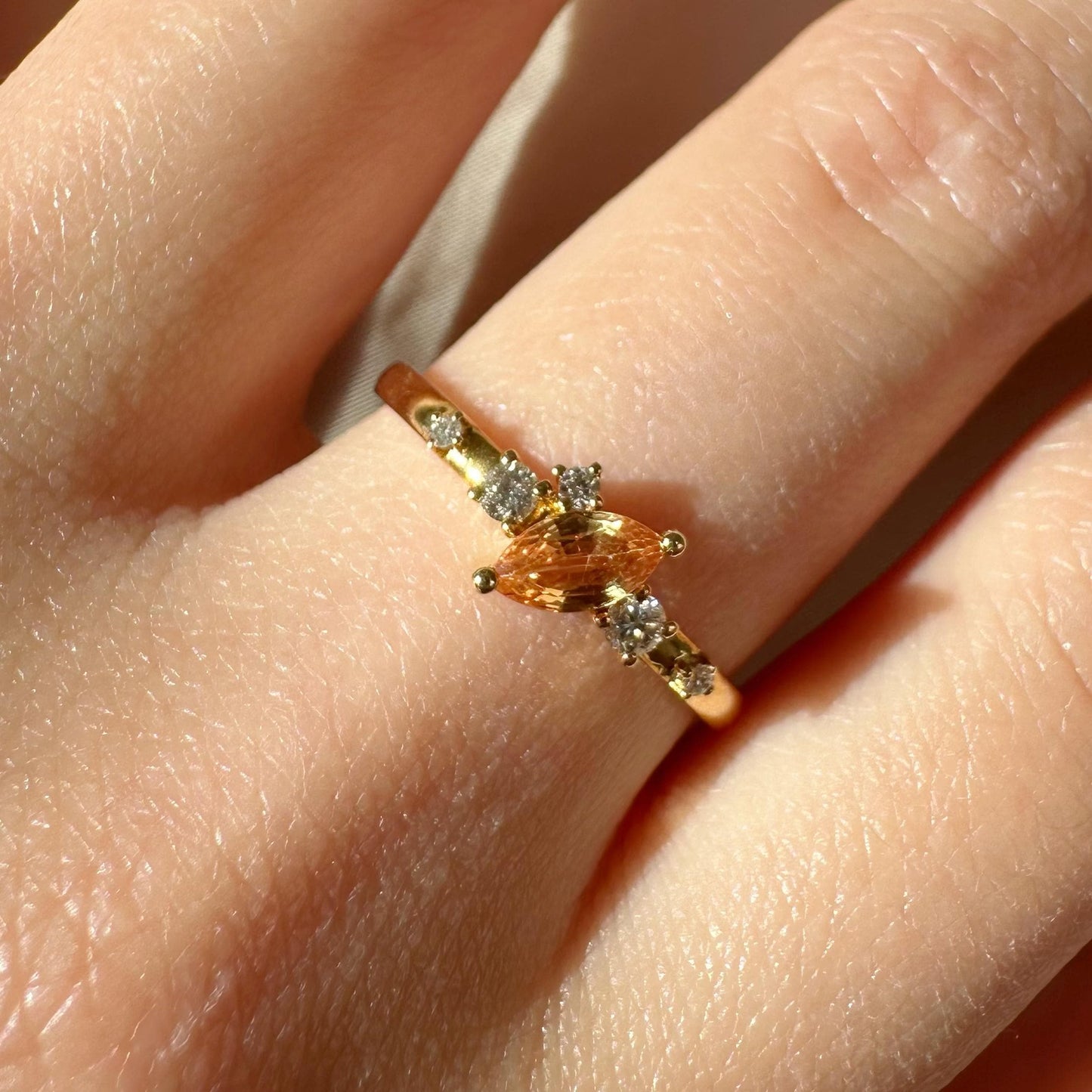 18K Solid Yellow Gold Genuine Yellow Sapphire and Diamond Ring