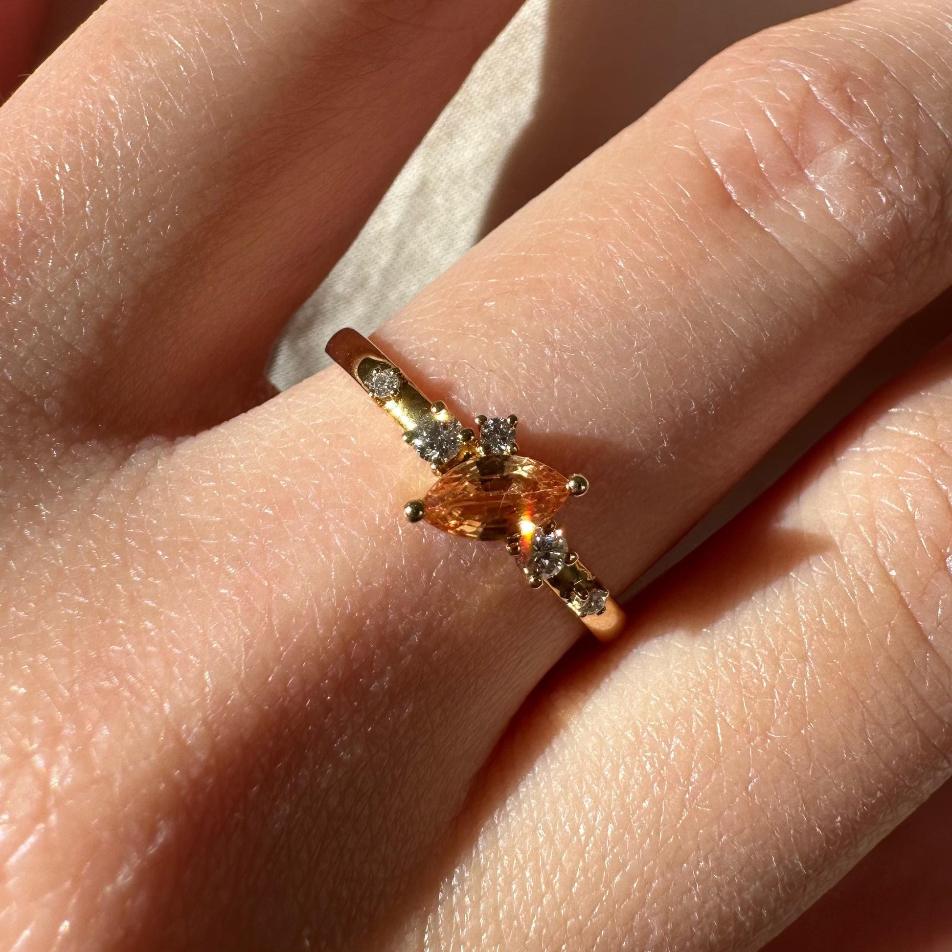 18K Solid Yellow Gold Genuine Yellow Sapphire and Diamond Ring